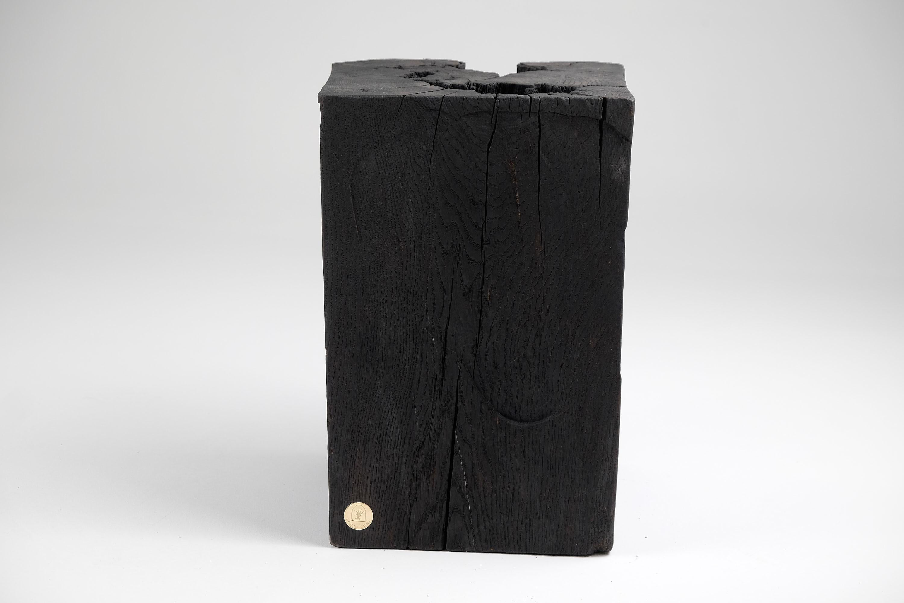 Massives gebranntes Holz, Beistelltisch, Hocker, Original Contemporary Primative Design im Angebot 5