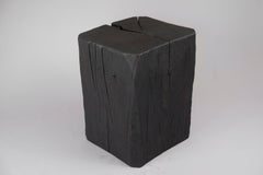 Solid Burnt Wood, Side Table, Stool, Original Contemporary Primative Design