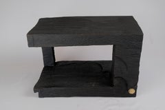 Solid Burnt Wood, Side Table, Stool, Original Contemporary Design