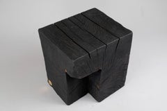 Solid Burnt Wood, Side Table, Stool, Original Contemporary Primative Design