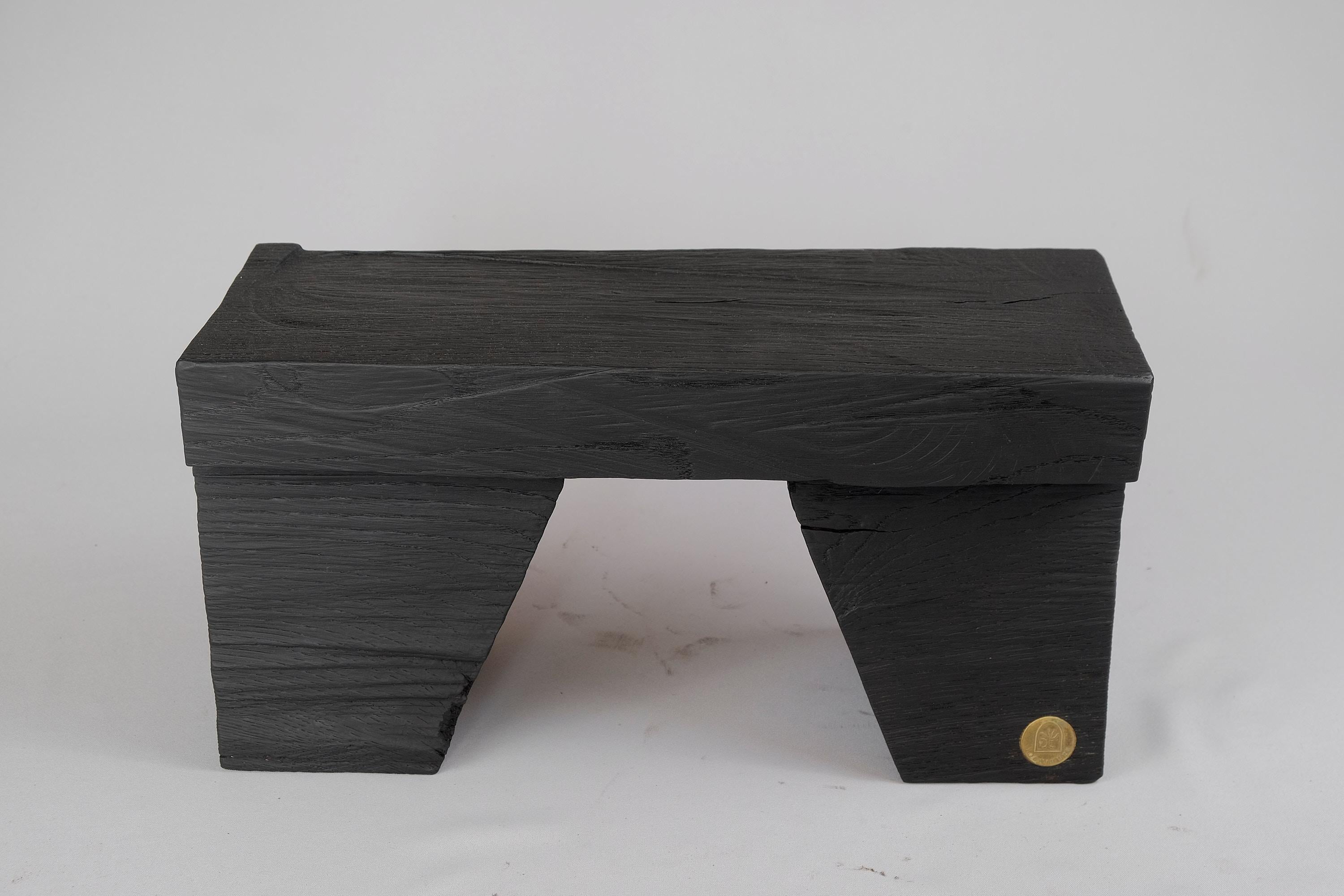 Croatian Solid Burnt Wood, Side Table, Stool, Original Contemporary Design For Sale