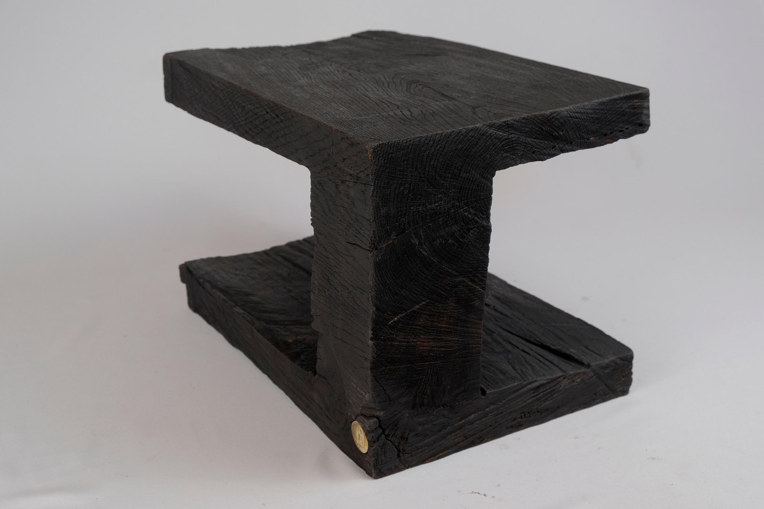 Croatian Solid Burnt Wood, Side Table, Stool, Original Contemporary Design For Sale