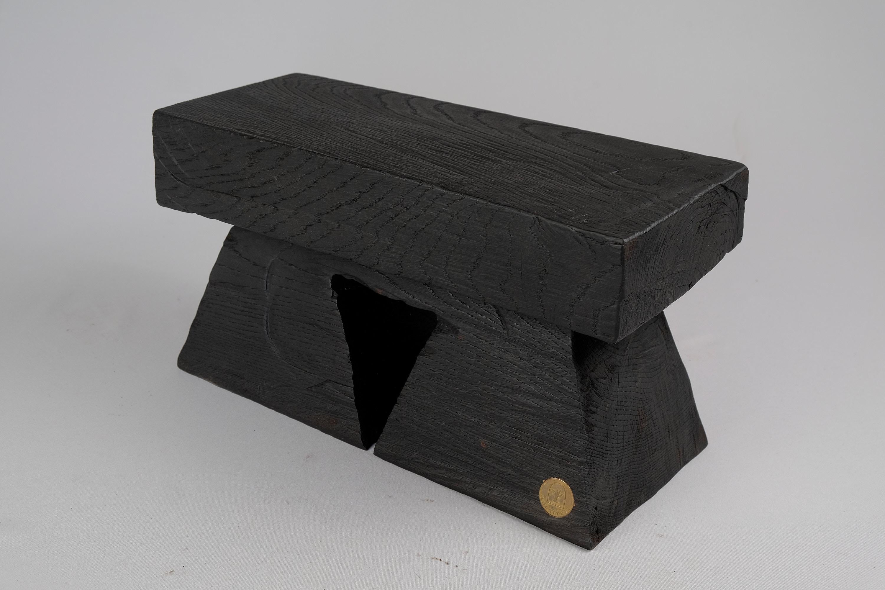 Croatian Solid Burnt Wood, Side Table, Stool, Original Contemporary Design