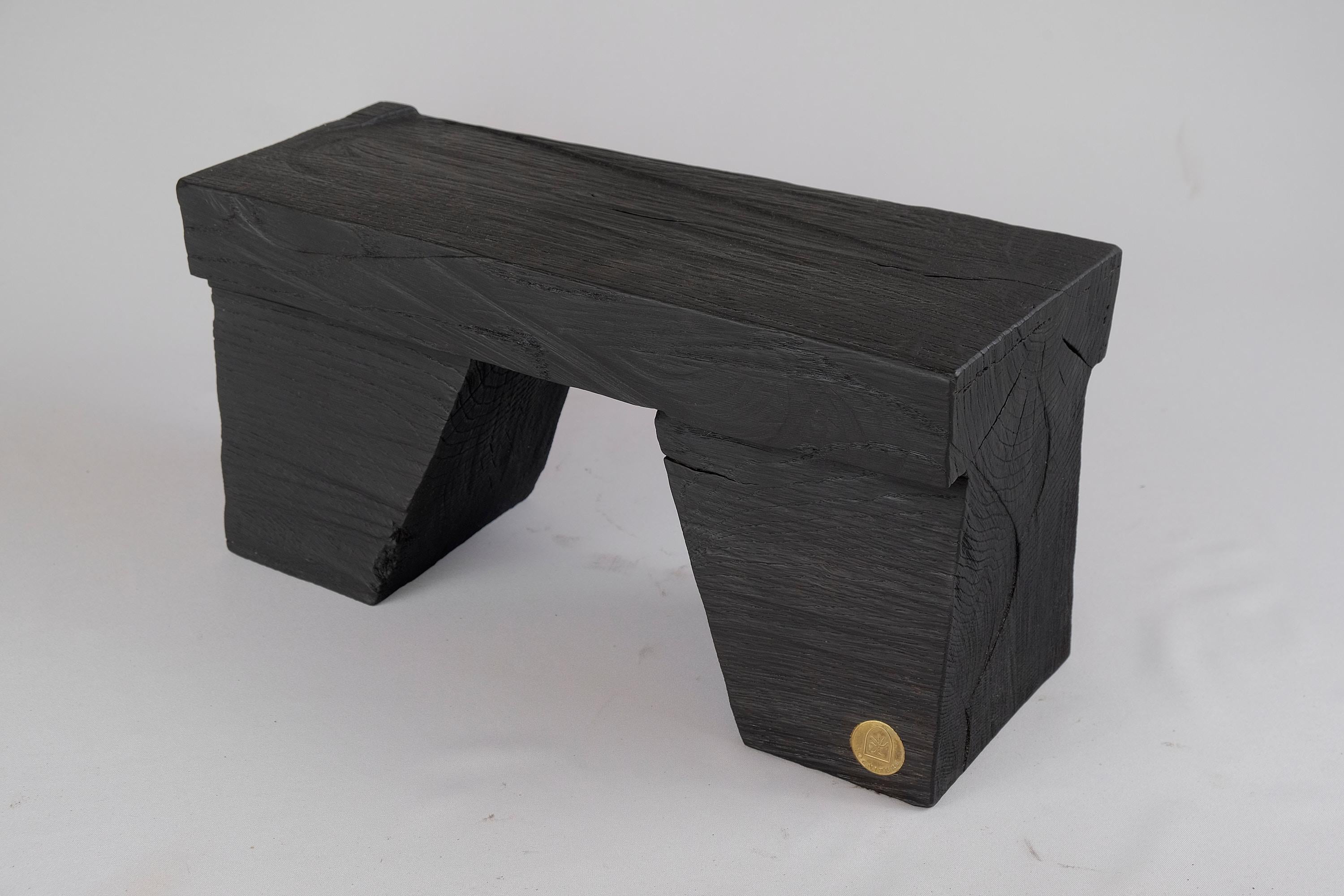 Carved Solid Burnt Wood, Side Table, Stool, Original Contemporary Design For Sale