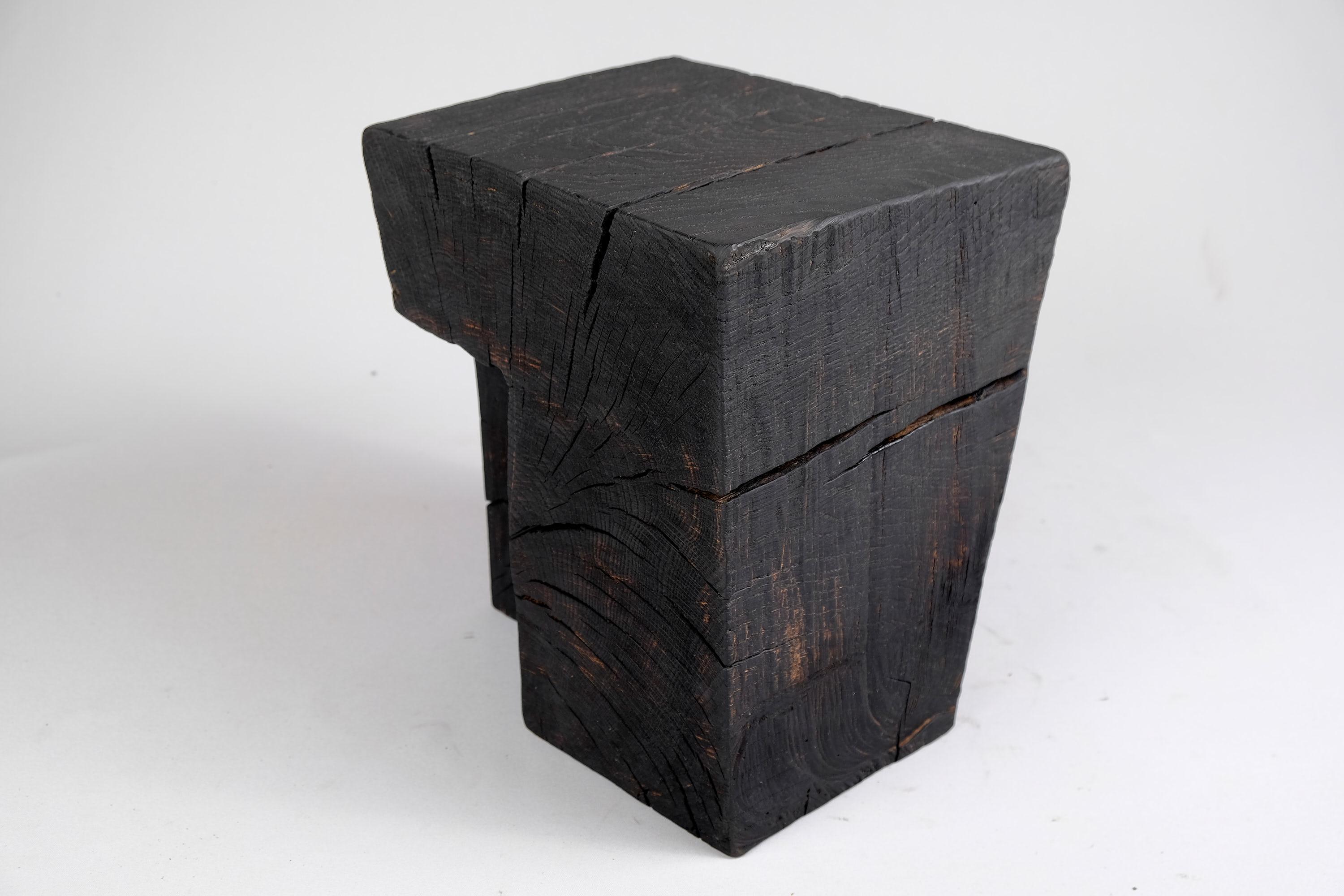 Solid Burnt Wood, Side Table, Stool, Original Contemporary Primative Design In New Condition In Stara Gradiška, HR