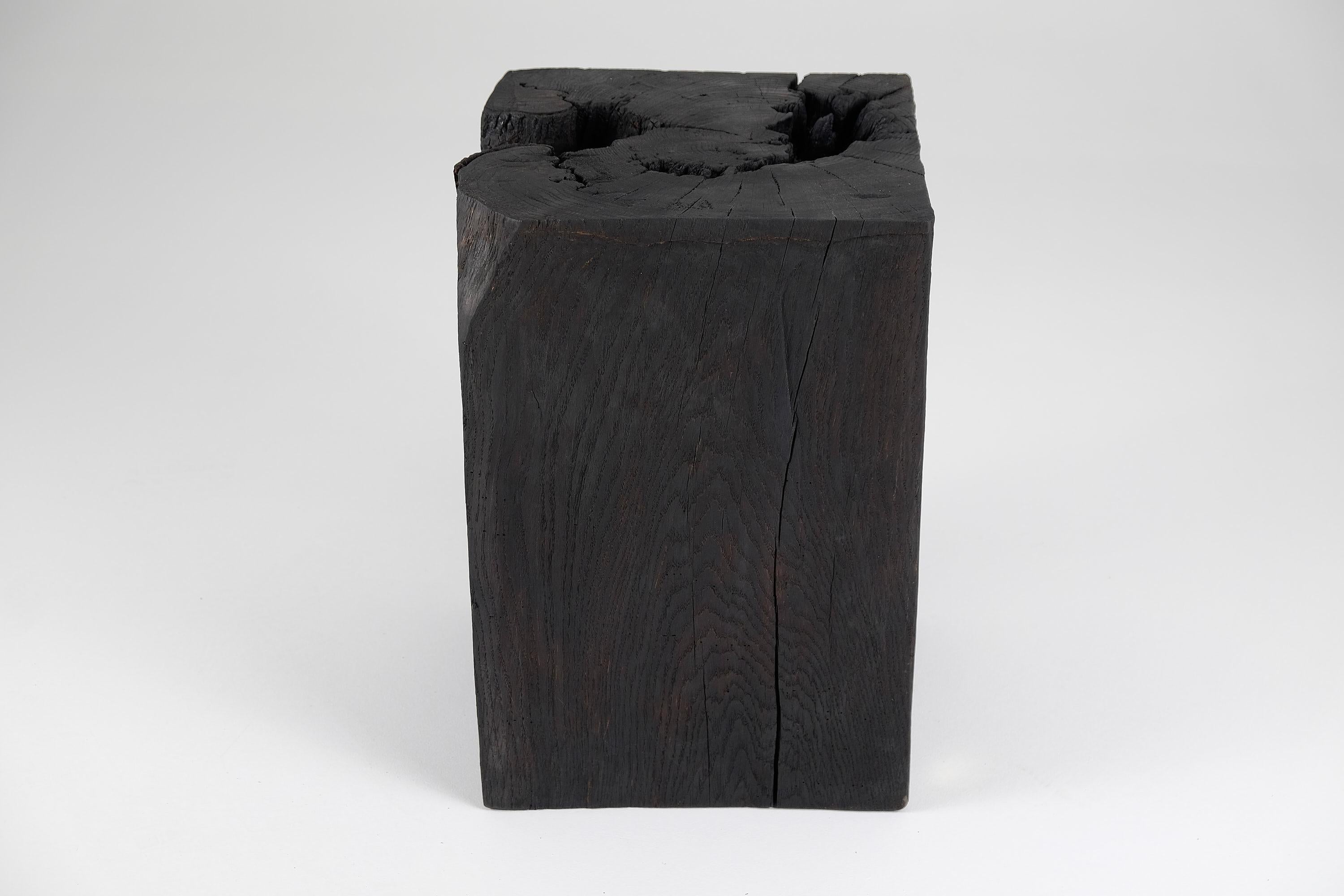 Solid Burnt Wood, Side Table, Stool, Original Contemporary Primative Design In New Condition For Sale In Stara Gradiška, HR