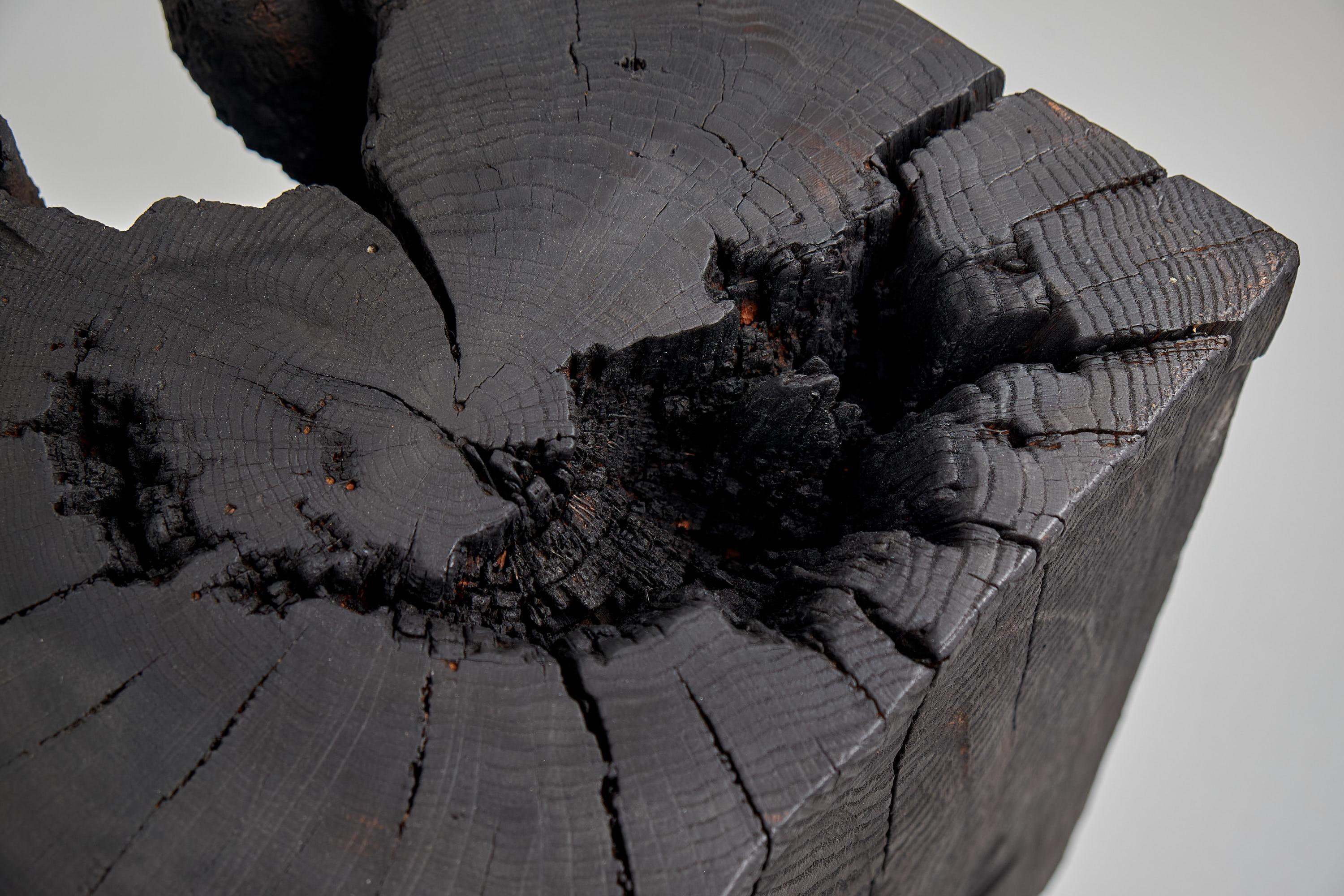 Massives gebranntes Holz, Beistelltisch, Hocker, Original Contemporary Primative Design im Angebot 2