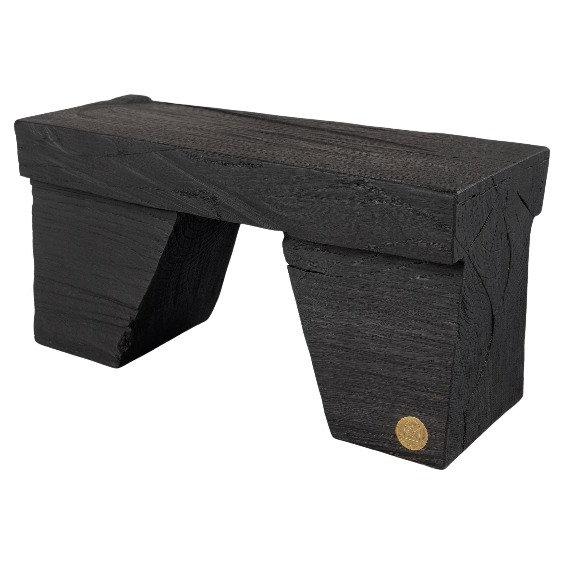 Solid Burnt Wood, Side Table, Stool, Original Contemporary Design For Sale
