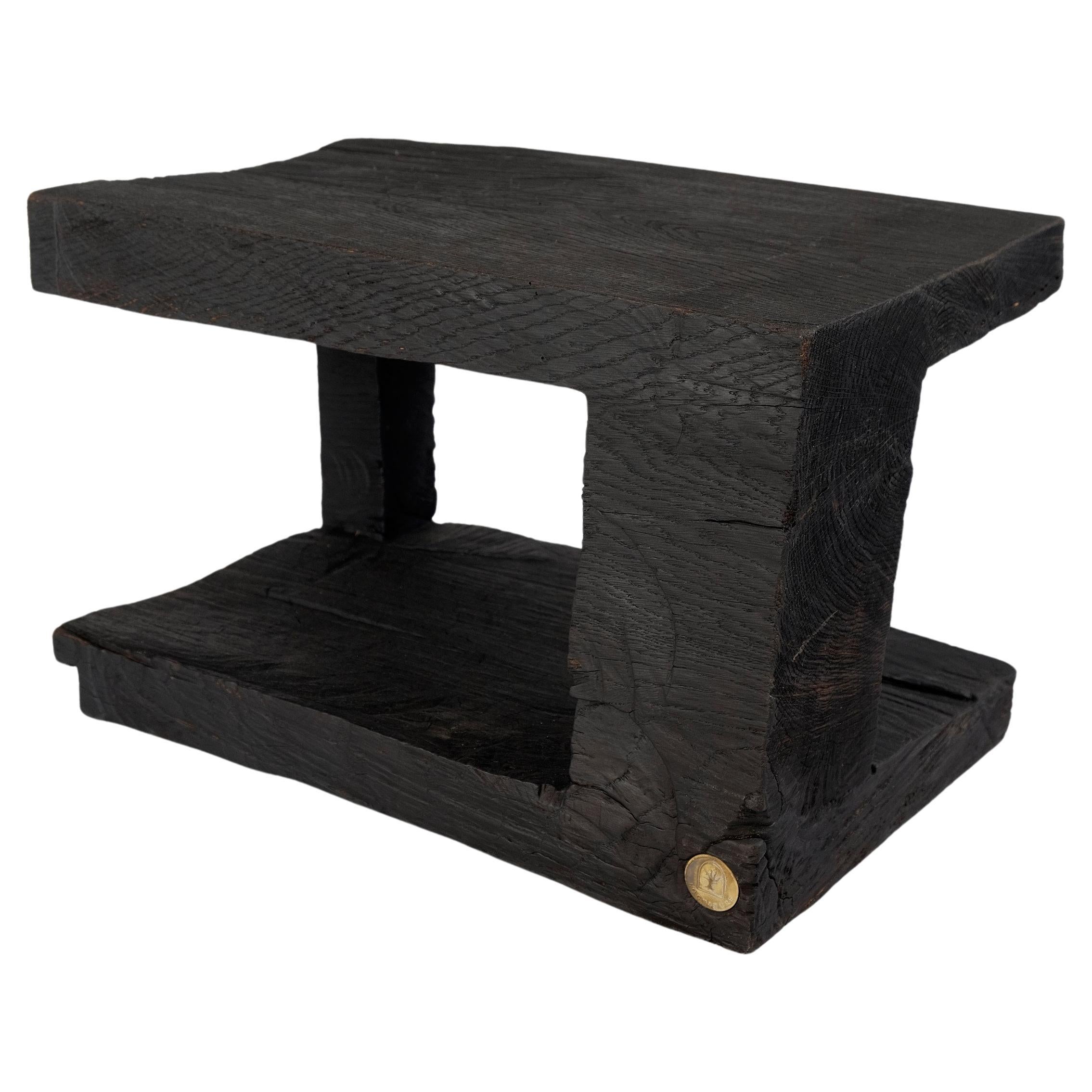 Solid Burnt Wood, Side Table, Stool, Original Contemporary Design For Sale