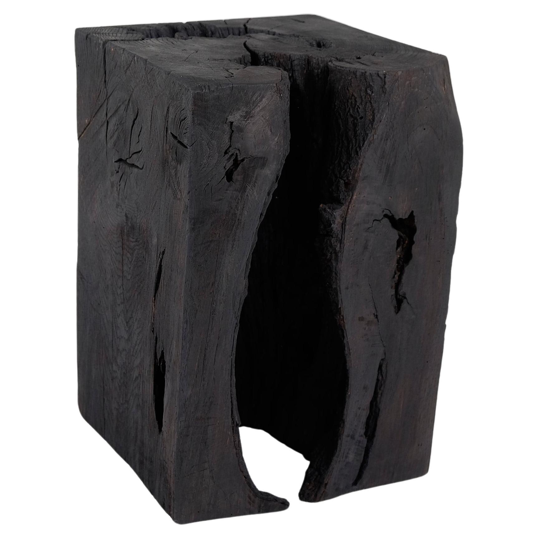 Solid Burnt Wood, Side Table, Stool, Original Contemporary Primative Design For Sale