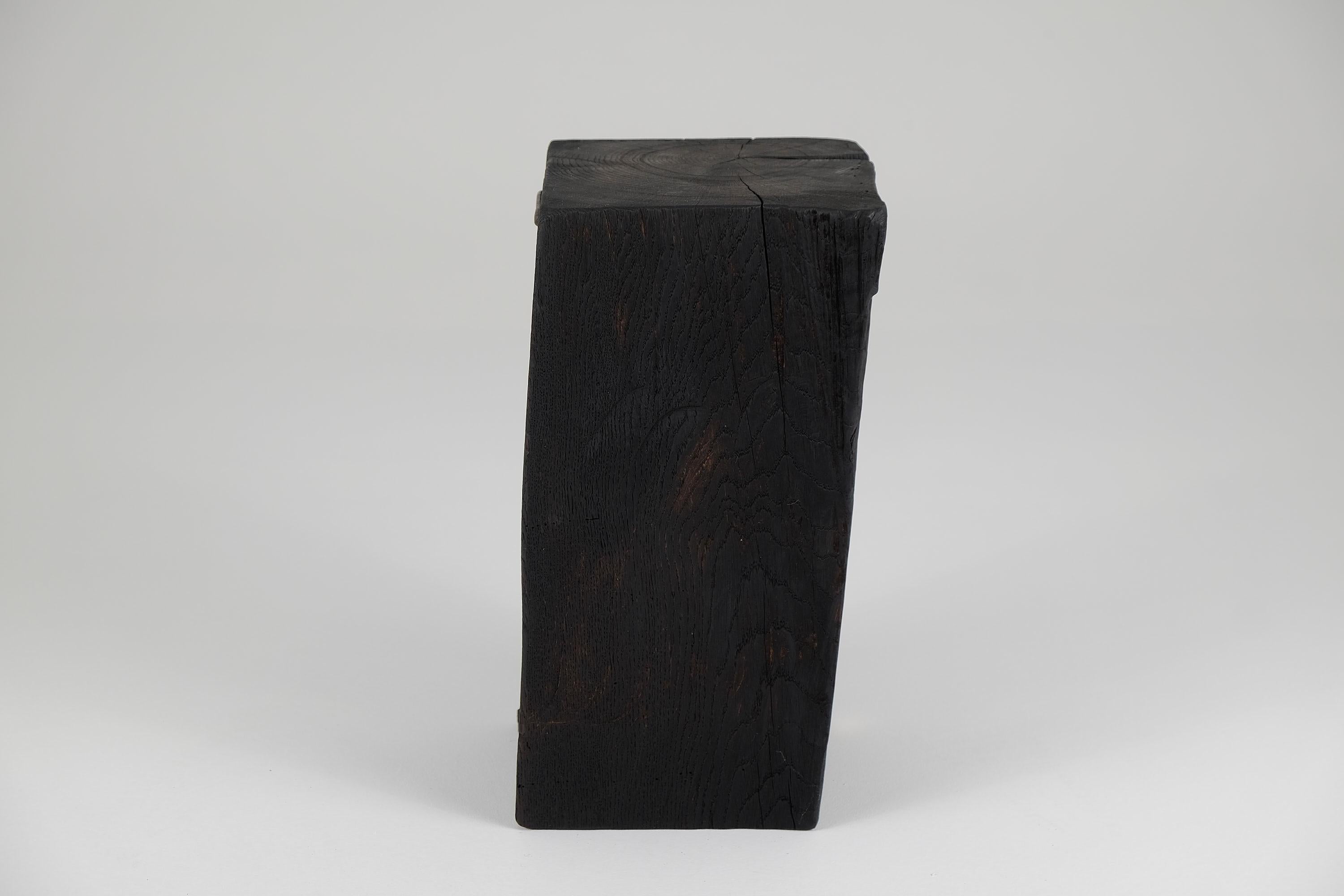 Solid Burnt Wood, Side Table, Stool, Primative Design, Brutalist For Sale 4