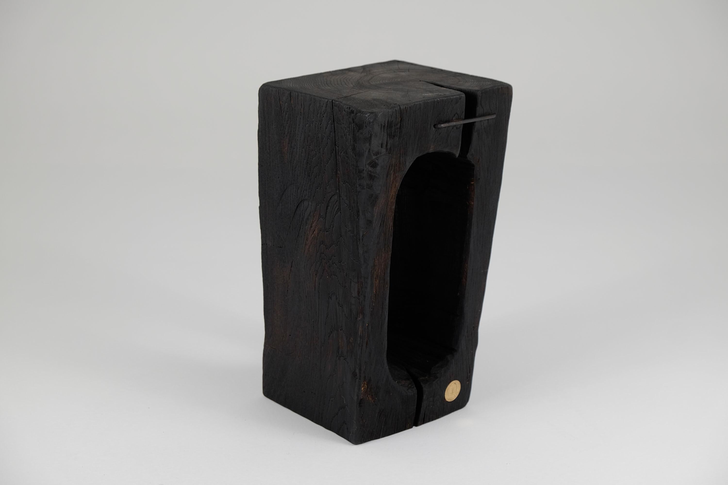 Solid Burnt Wood, Side Table, Stool, Primative Design, Brutalist 5