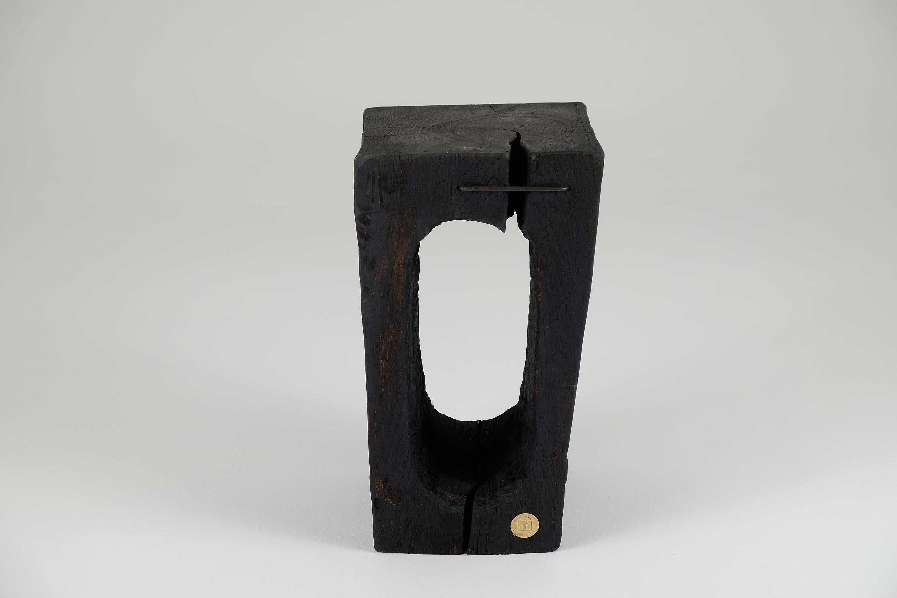 Croatian Solid Burnt Wood, Side Table, Stool, Primative Design, Brutalist