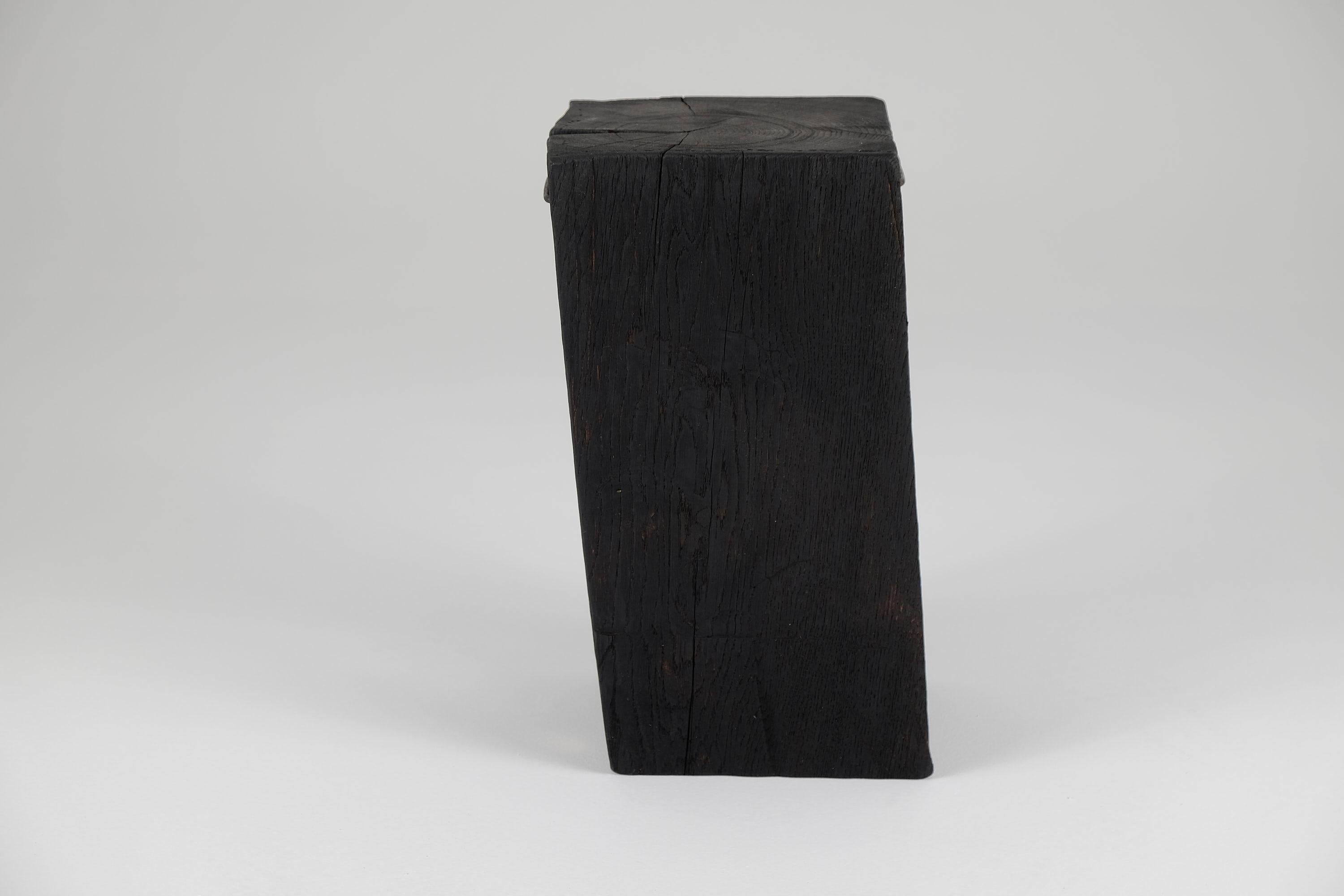 Carved Solid Burnt Wood, Side Table, Stool, Primative Design, Brutalist For Sale