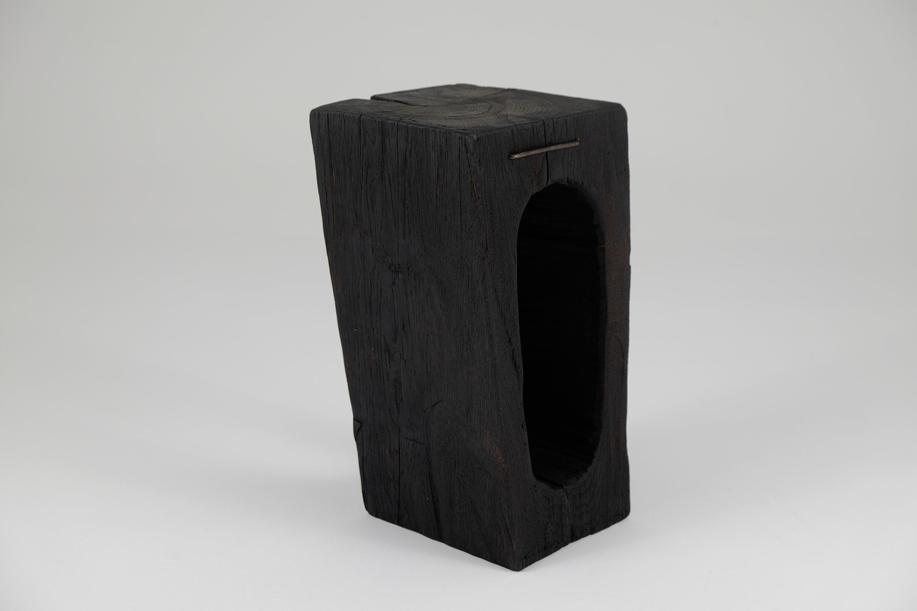 Solid Burnt Wood, Side Table, Stool, Primative Design, Brutalist In New Condition In Stara Gradiška, HR