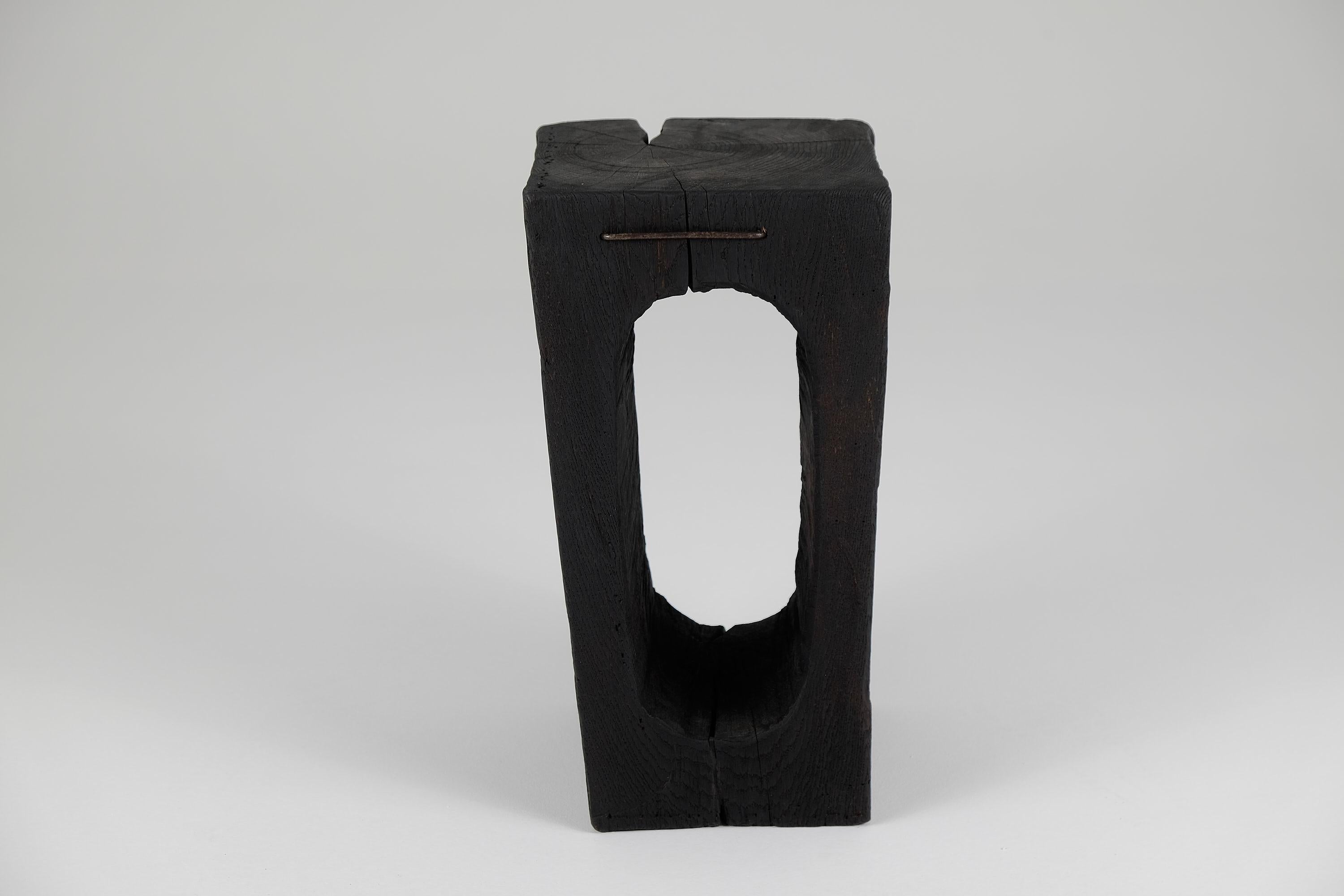 Solid Burnt Wood, Side Table, Stool, Primative Design, Brutalist 1