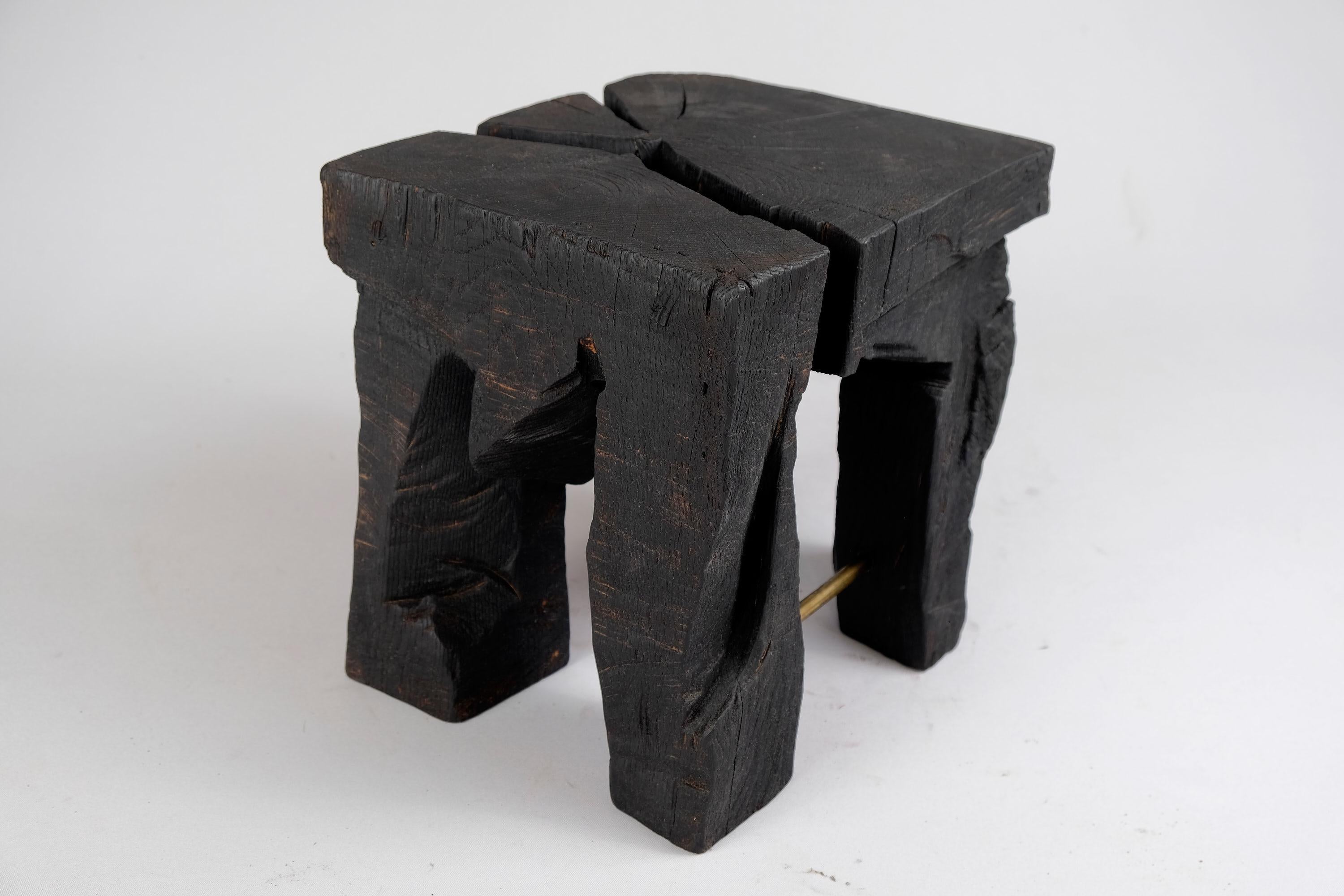 Solid Burnt Wood, Side Table, Stool, Wabi Sabi, Chainsaw Carved, Handmade 6