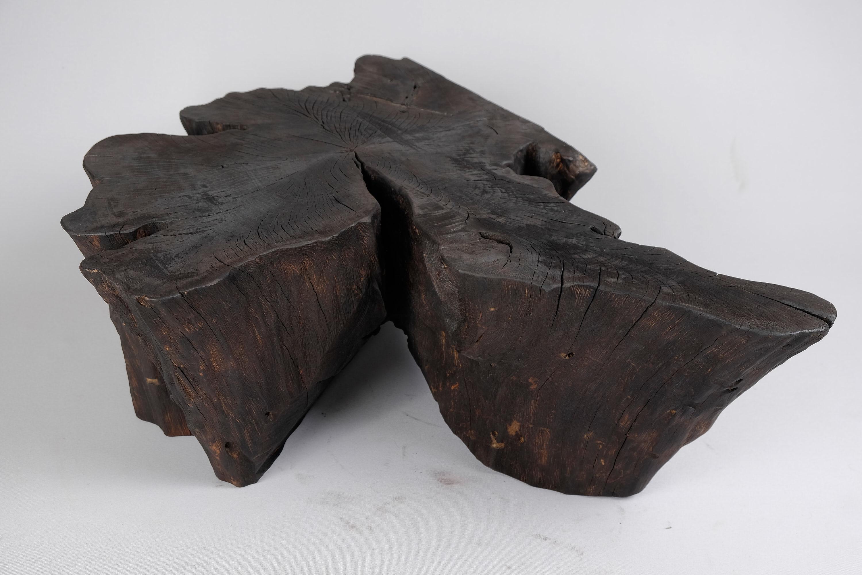 Solid Burnt Wood, Side Table, Stool, Wabi Sabi, Chainsaw Carved, Handmade For Sale 5
