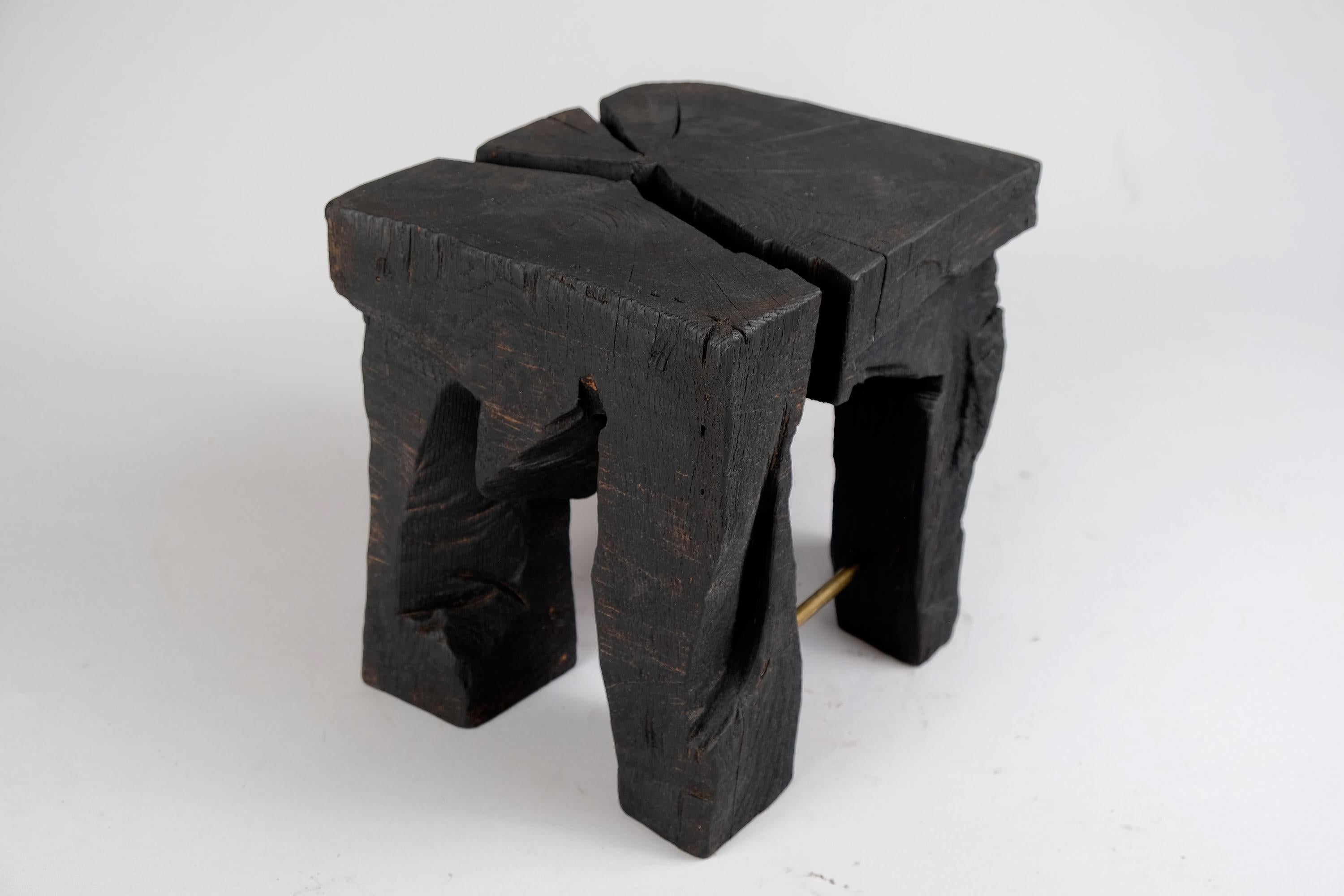 Solid Burnt Wood, Side Table, Stool, Wabi Sabi, Chainsaw Carved, Handmade 7