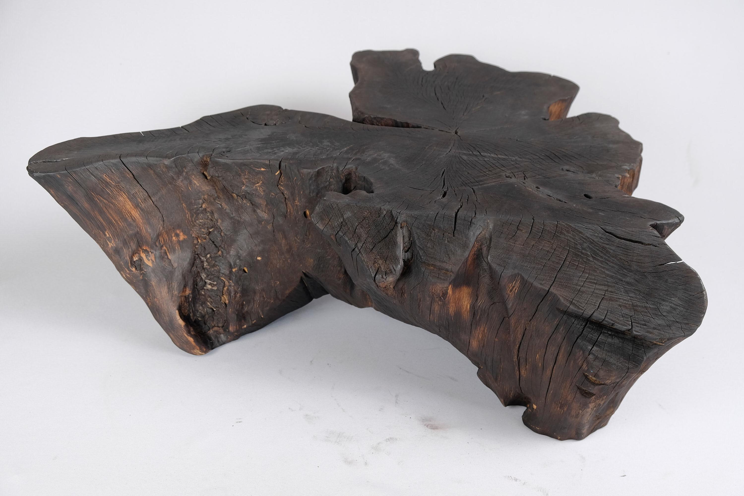 Solid Burnt Wood, Side Table, Stool, Wabi Sabi, Chainsaw Carved, Handmade For Sale 9