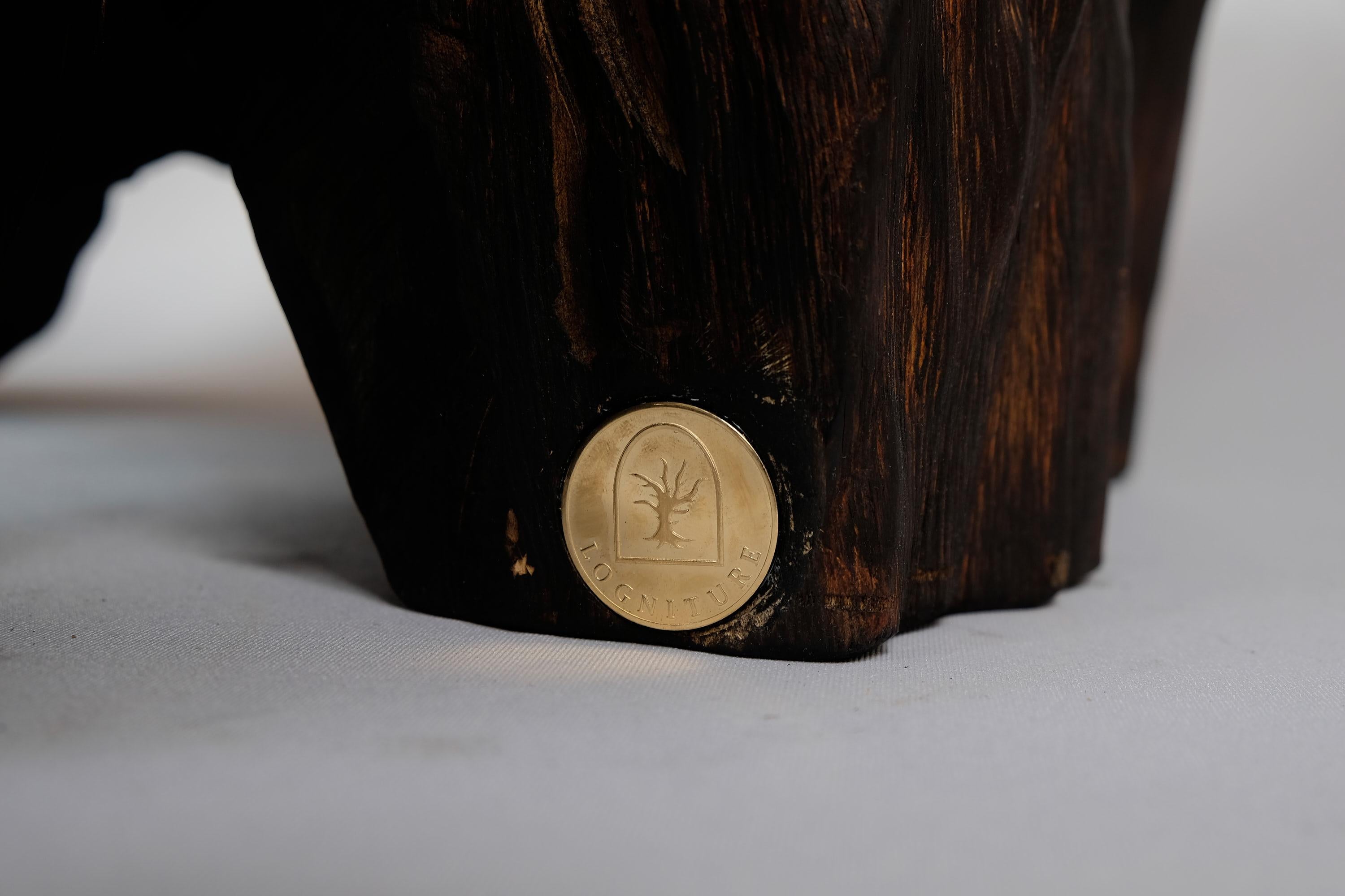 Solid Burnt Wood, Side Table, Stool, Wabi Sabi, Chainsaw Carved, Handmade For Sale 11