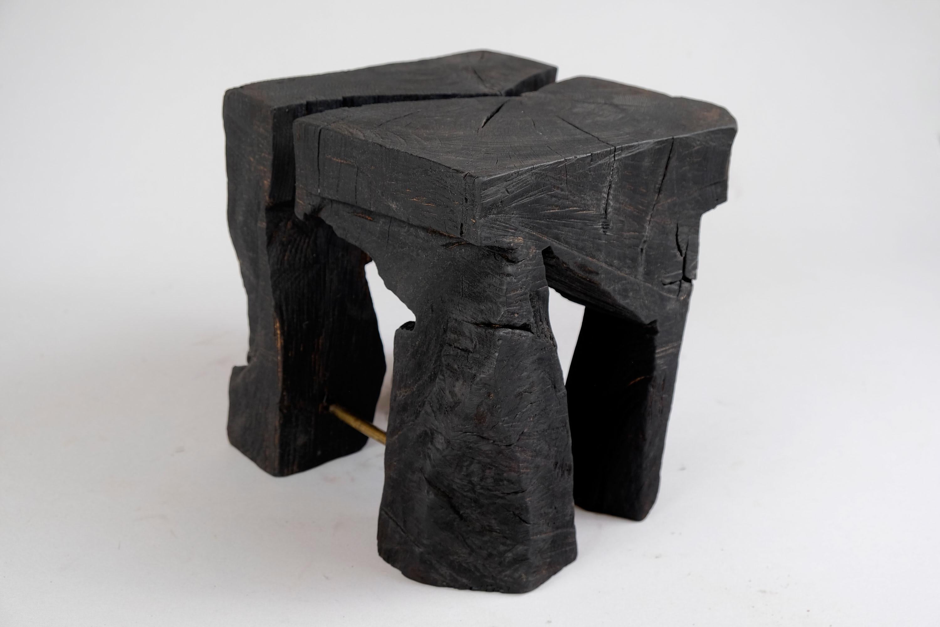 Solid Burnt Wood, Side Table, Stool, Wabi Sabi, Chainsaw Carved, Handmade 13
