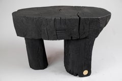 Solid Burnt Wood, Side Table, Stool, Wabi Sabi, Chainsaw Carved, Handmade