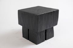Solid Burnt Wood, Side Table, Stool, Wabi Sabi, Chainsaw Carved, Handmade