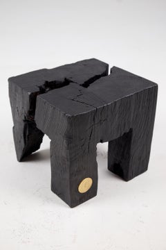 Logniture, Solid Burnt Wood, Stool, Side Table, Wabi Sabi, Chainsaw Carved