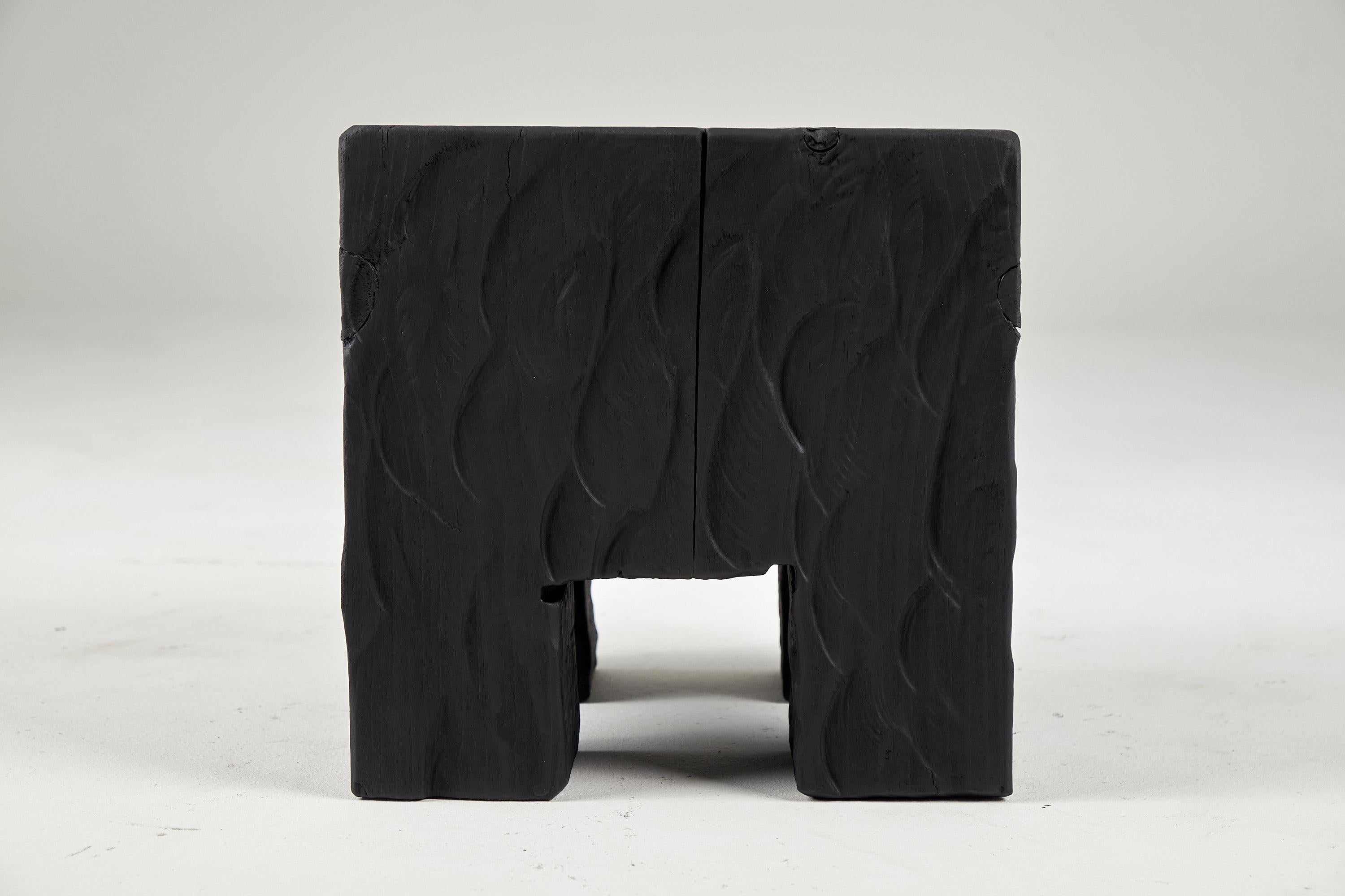 Brutalist Solid Burnt Wood, Side Table, Stool, Wabi Sabi, Chainsaw Carved, Handmade For Sale