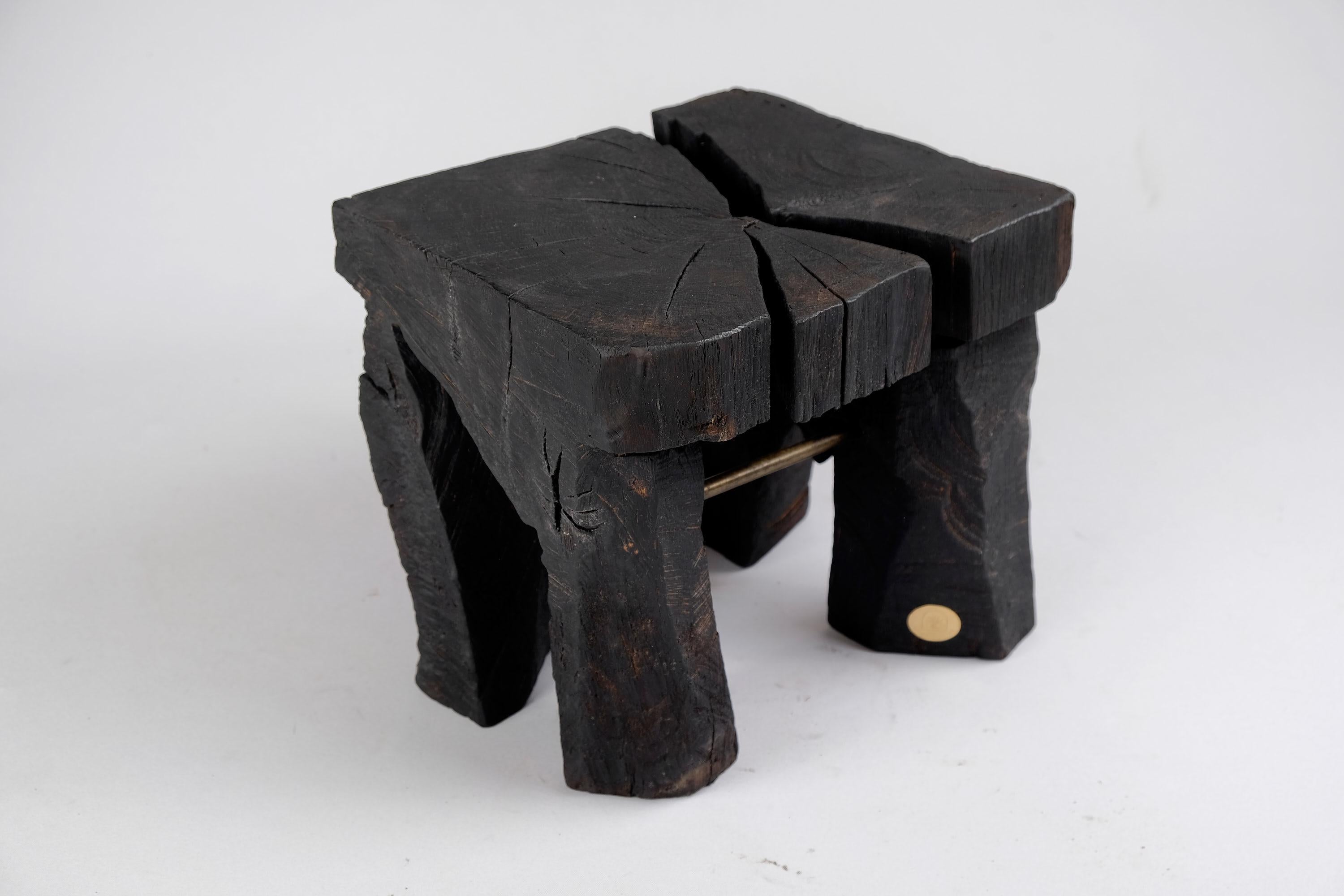 Solid Burnt Wood, Side Table, Stool, Wabi Sabi, Chainsaw Carved, Handmade In New Condition In Stara Gradiška, HR