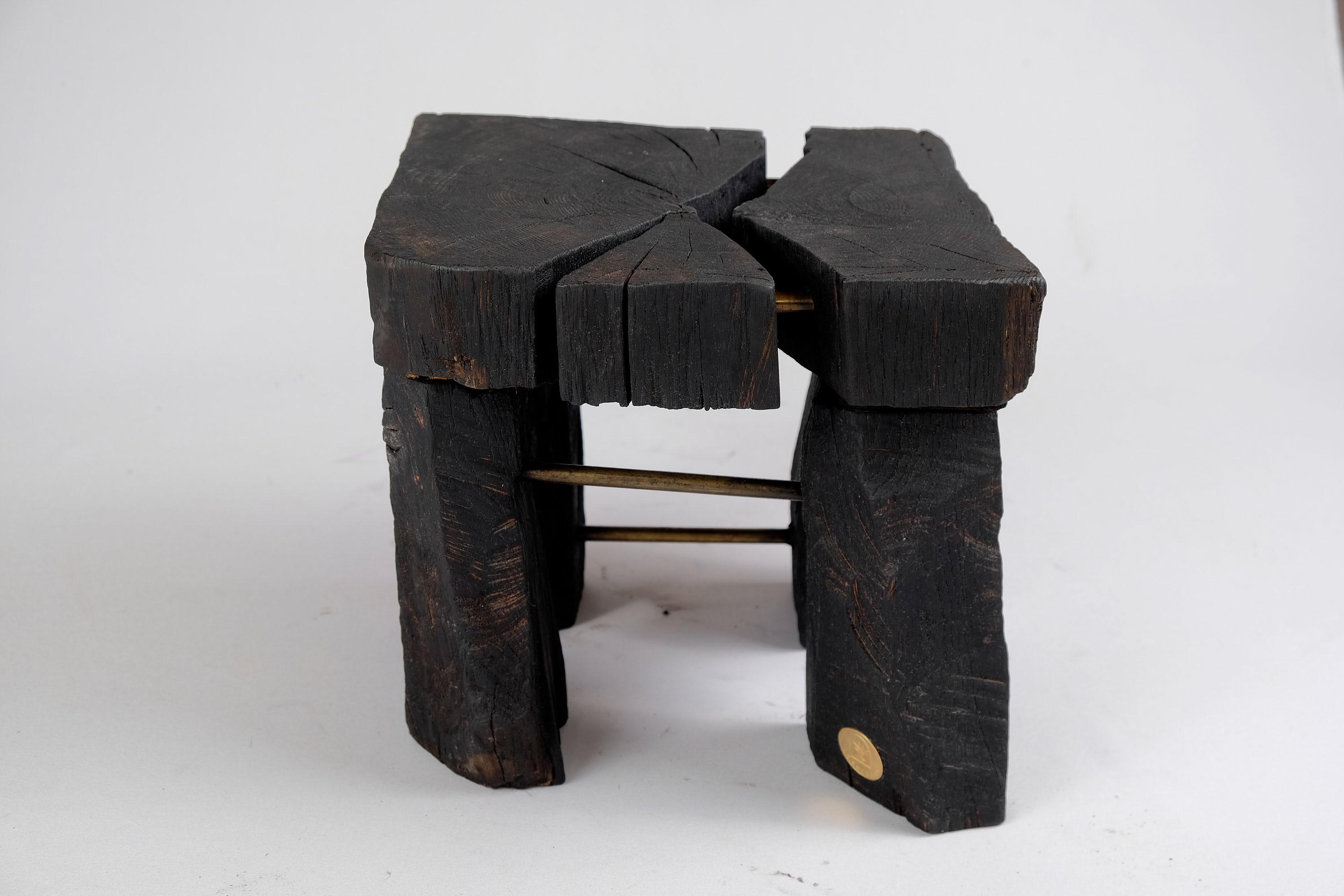 Contemporary Solid Burnt Wood, Side Table, Stool, Wabi Sabi, Chainsaw Carved, Handmade