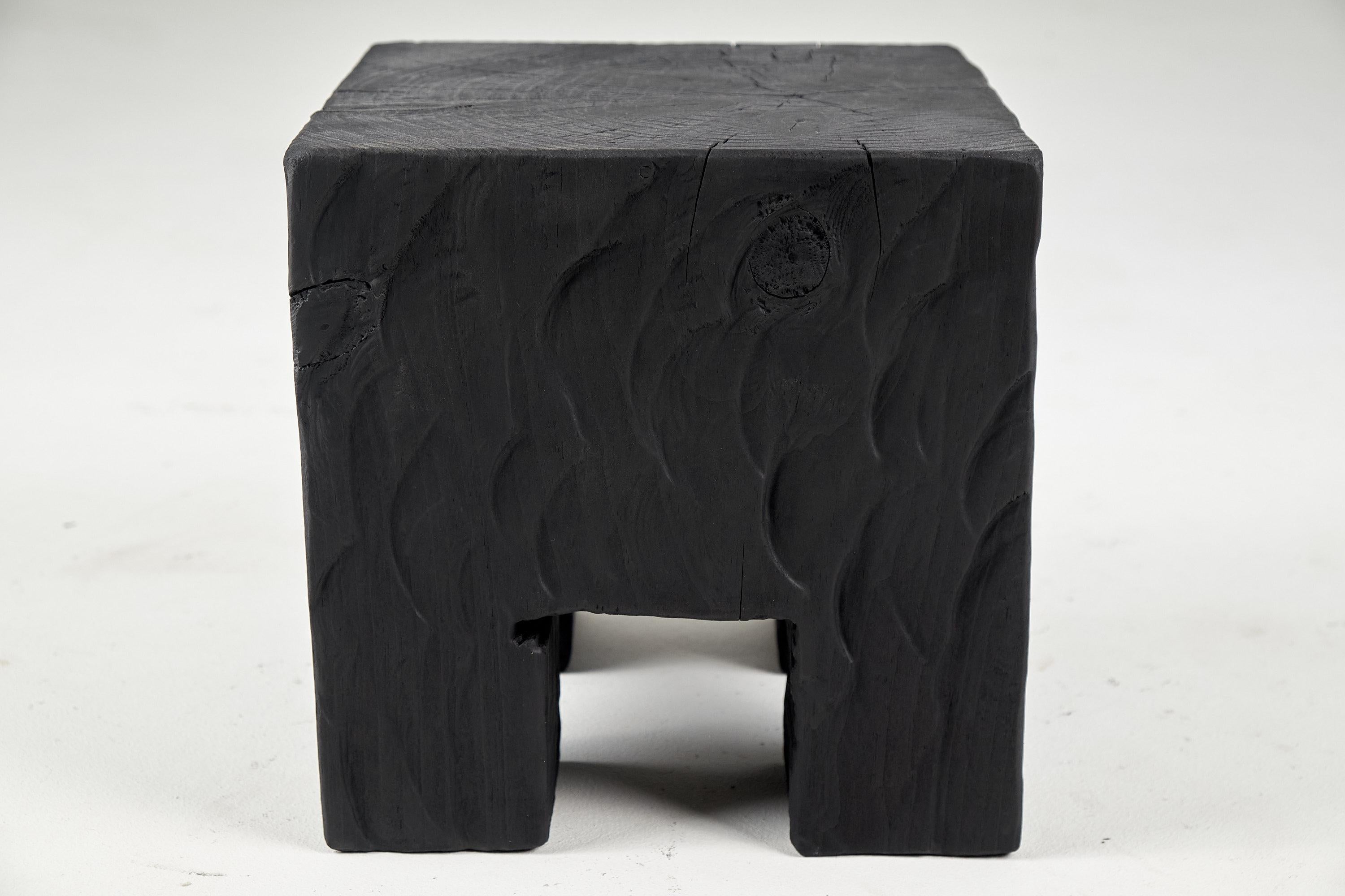 Solid Burnt Wood, Side Table, Stool, Wabi Sabi, Chainsaw Carved, Handmade In New Condition In Stara Gradiška, HR