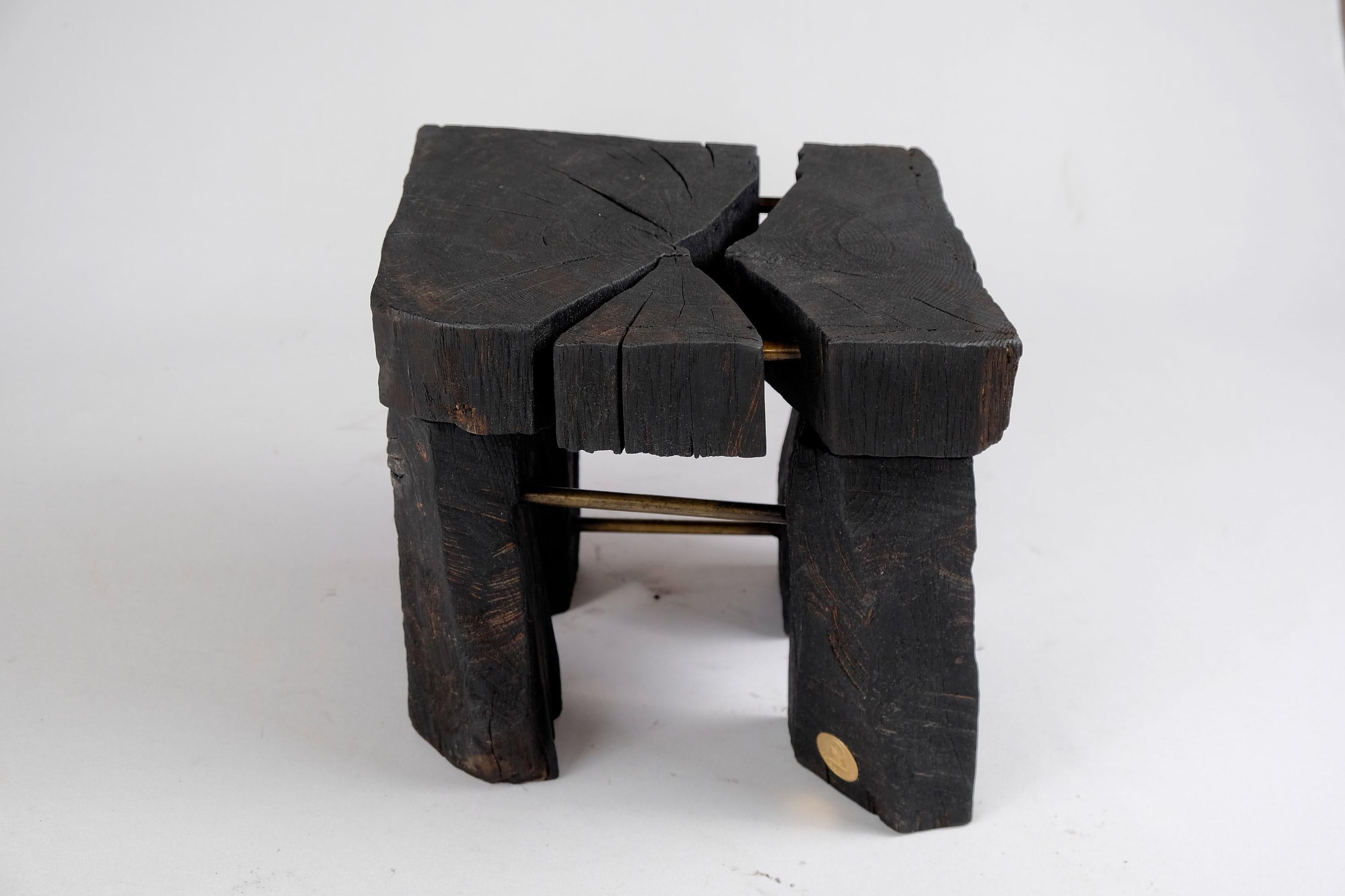 Solid Burnt Wood, Side Table, Stool, Wabi Sabi, Chainsaw Carved, Handmade 1