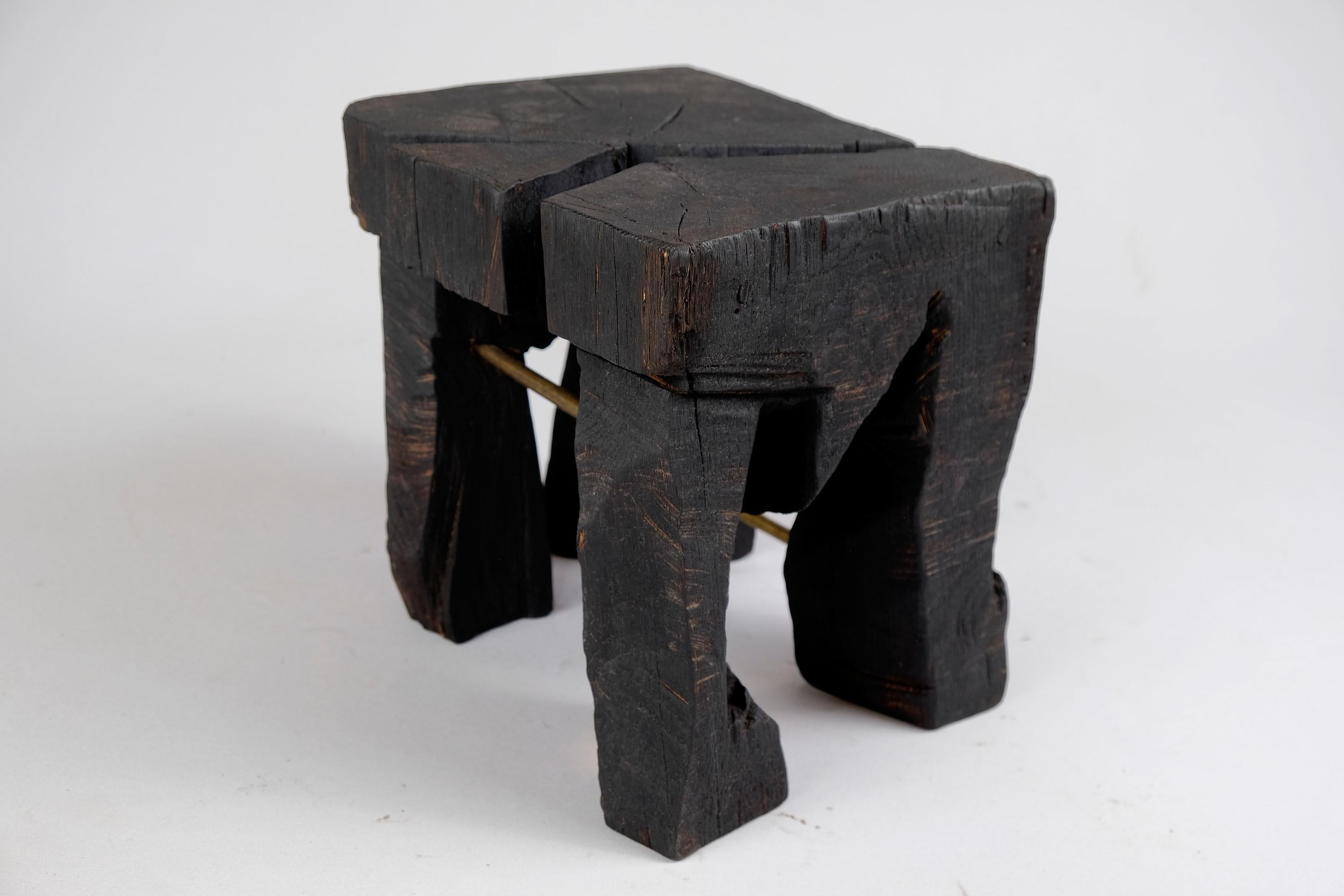Solid Burnt Wood, Side Table, Stool, Wabi Sabi, Chainsaw Carved, Handmade 3