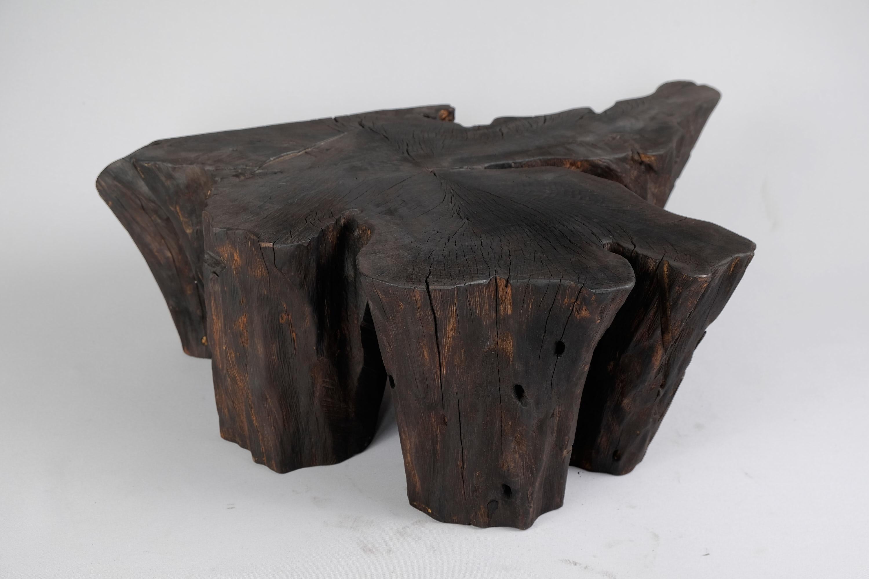 Solid Burnt Wood, Side Table, Stool, Wabi Sabi, Chainsaw Carved, Handmade For Sale 2