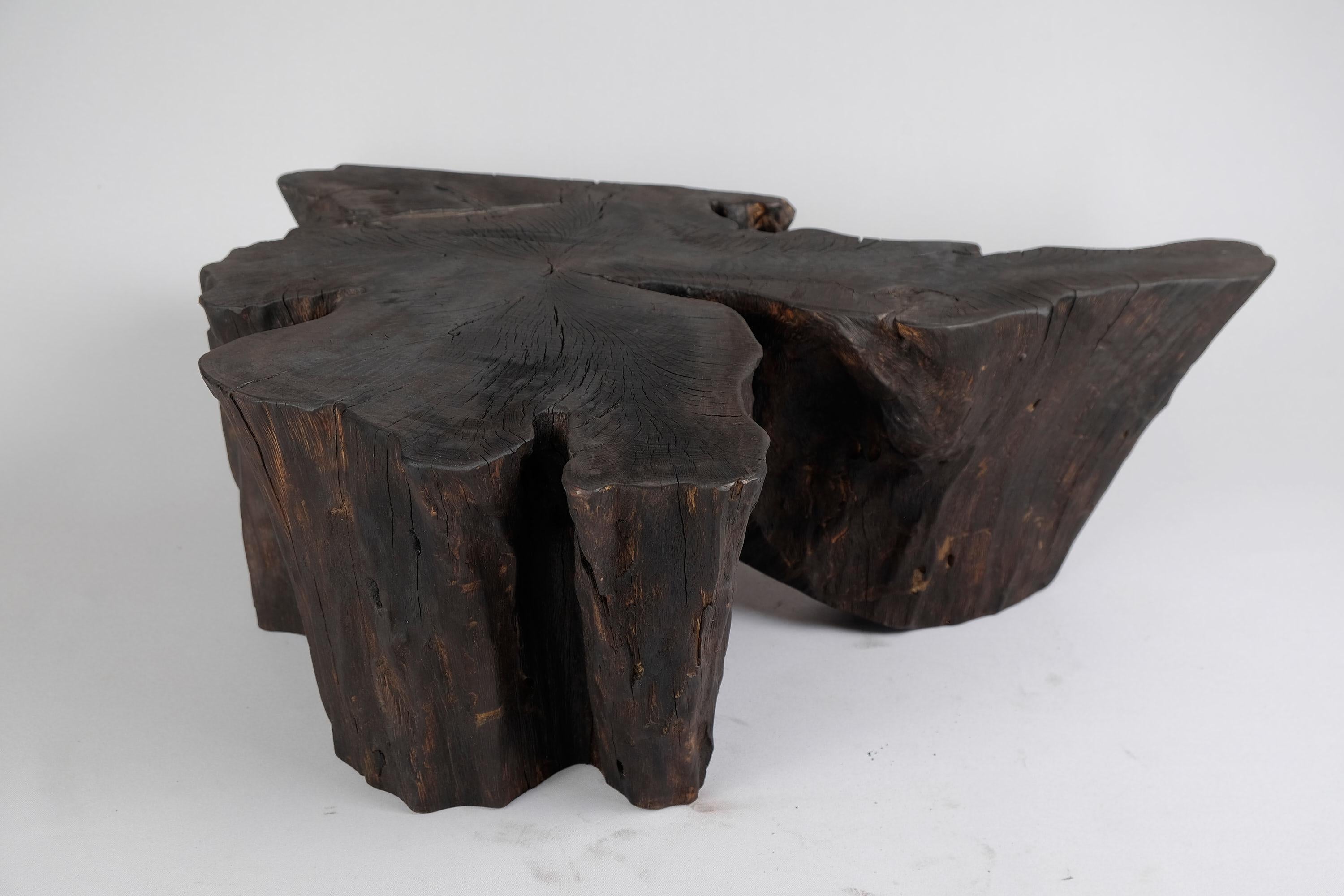 Solid Burnt Wood, Side Table, Stool, Wabi Sabi, Chainsaw Carved, Handmade For Sale 3