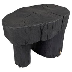 Solid Burnt Wood, Side Table, Stool, Wabi Sabi, Chainsaw Carved, Handmade