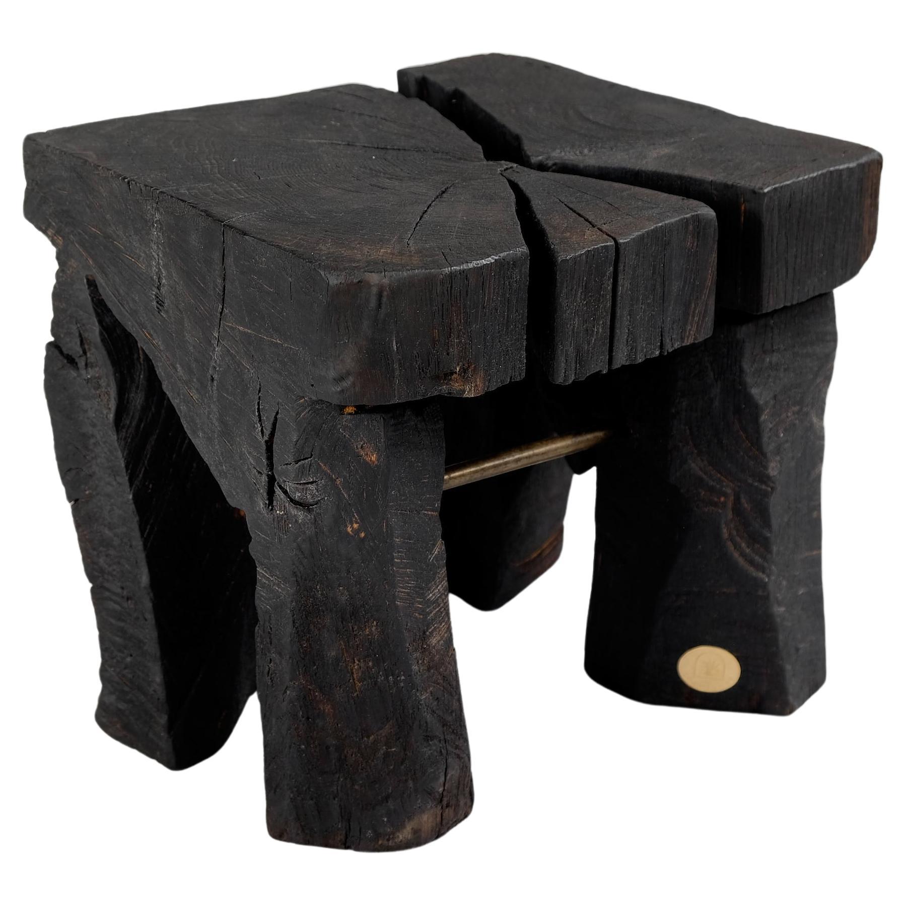 Solid Burnt Wood, Side Table, Stool, Wabi Sabi, Chainsaw Carved, Handmade