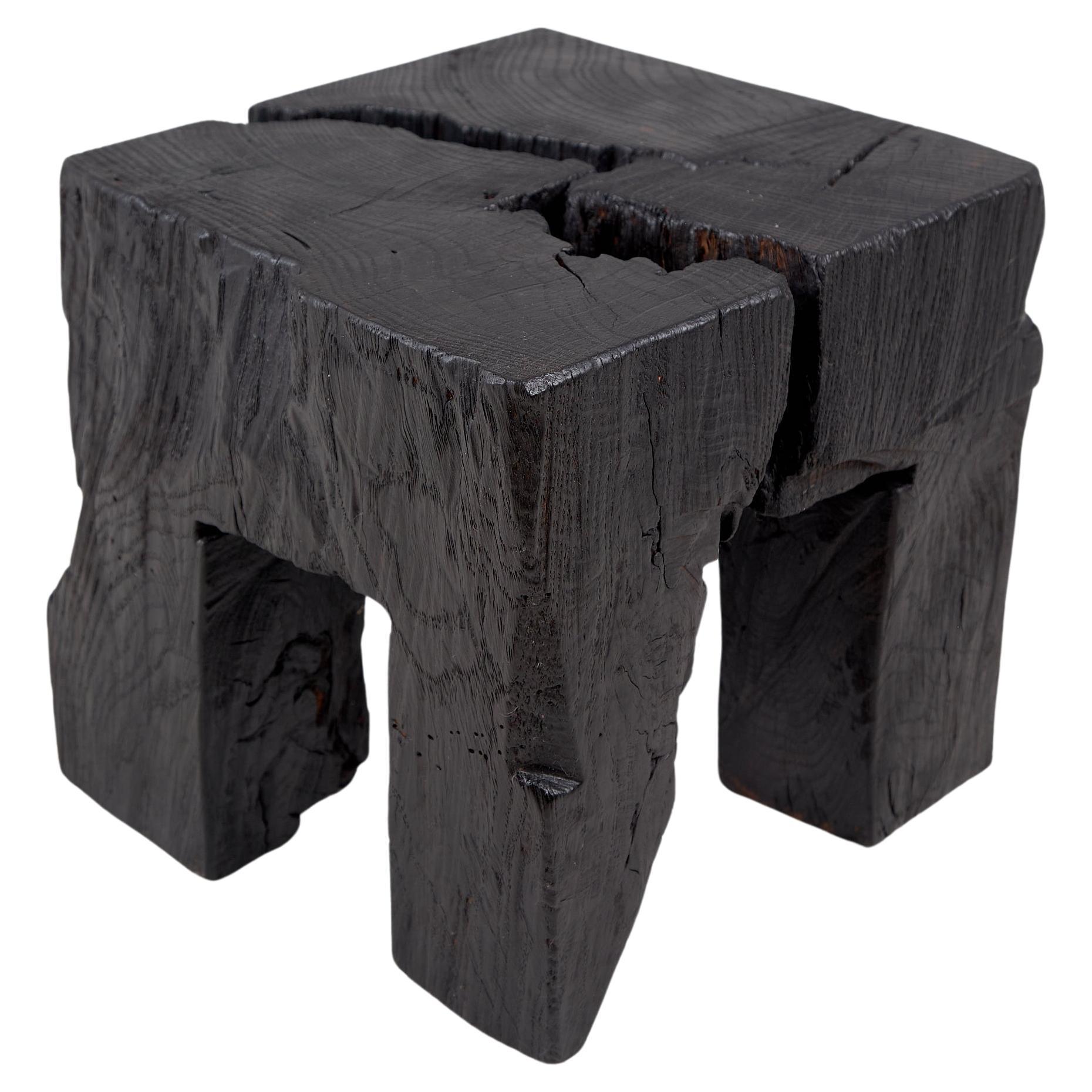 Logniture, Solid Burnt Wood, Stool, Side Table, Wabi Sabi, Chainsaw Carved