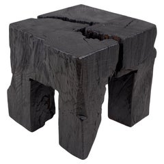 Logniture, Solid Burnt Wood, Stool, Side Table, Wabi Sabi, Chainsaw Carved