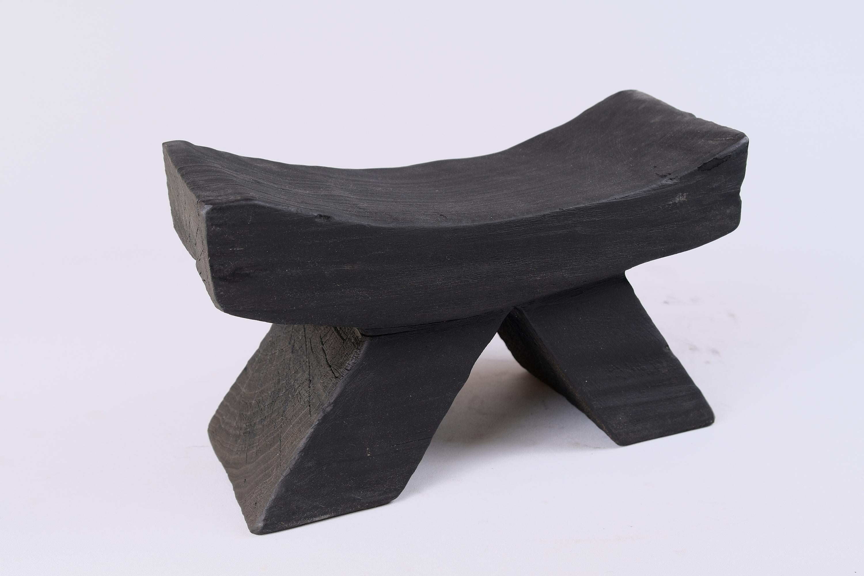 Solid Burnt Wood, Stool, Japanese Style, Original Contemporary Design 6