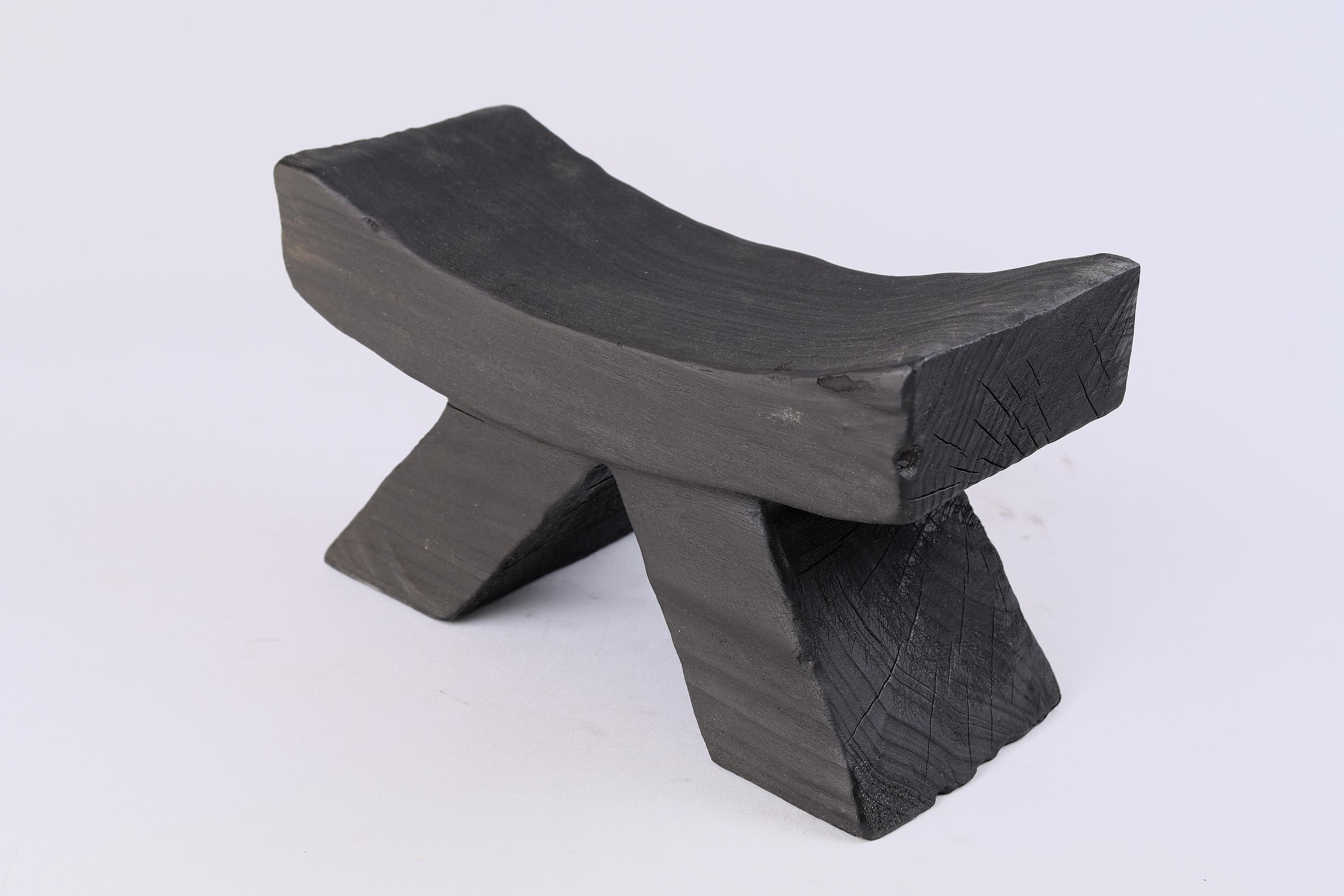 Croatian Solid Burnt Wood, Stool, Japanese Style, Original Contemporary Design