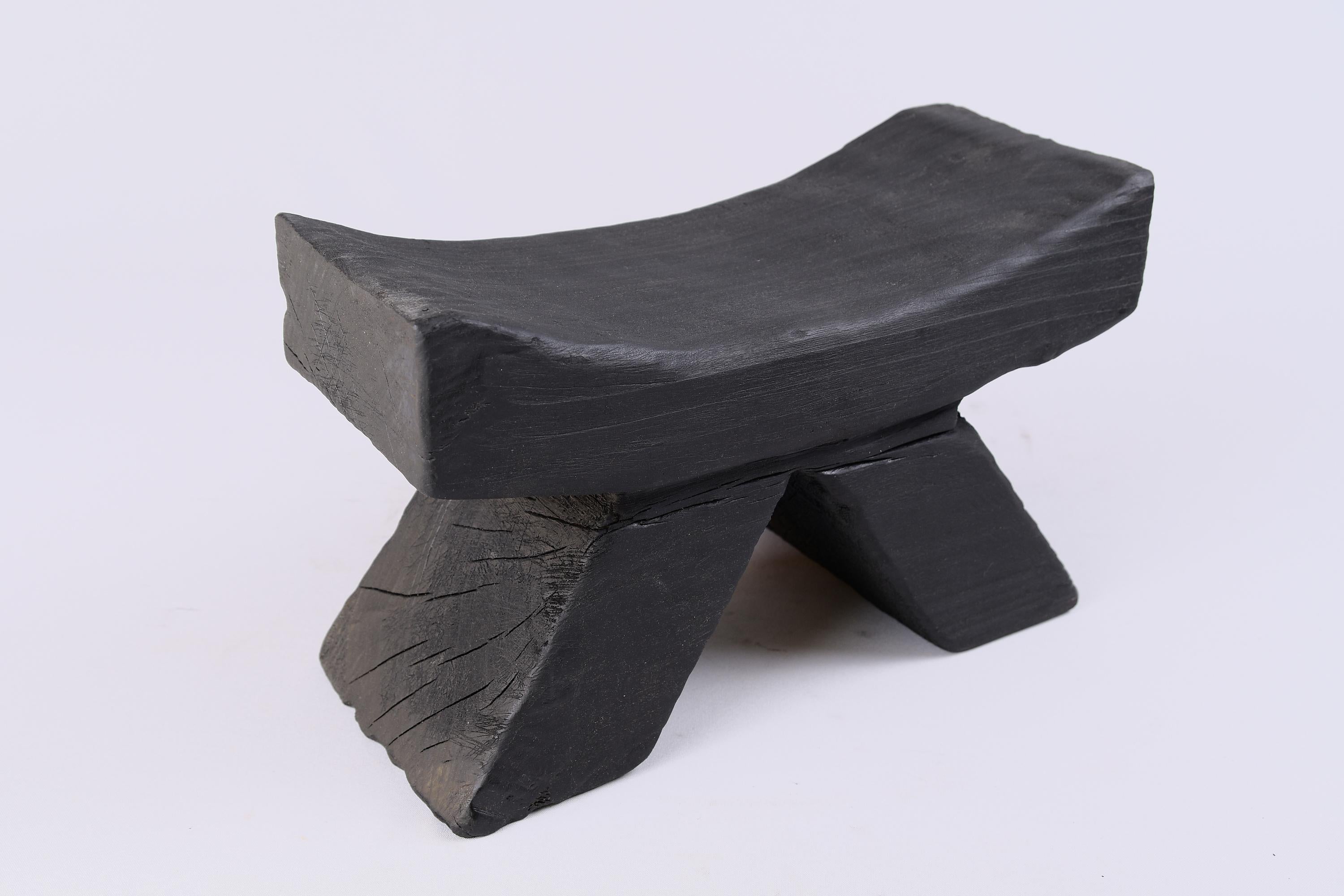 Solid Burnt Wood, Stool, Japanese Style, Original Contemporary Design 1