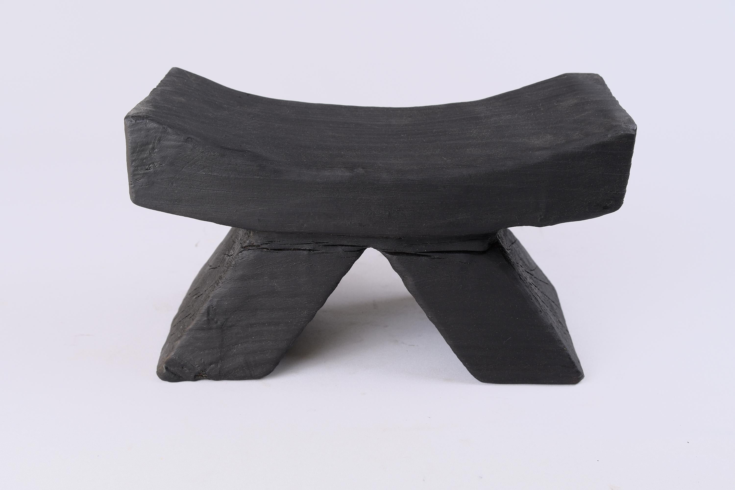 Solid Burnt Wood, Stool, Japanese Style, Original Contemporary Design 2
