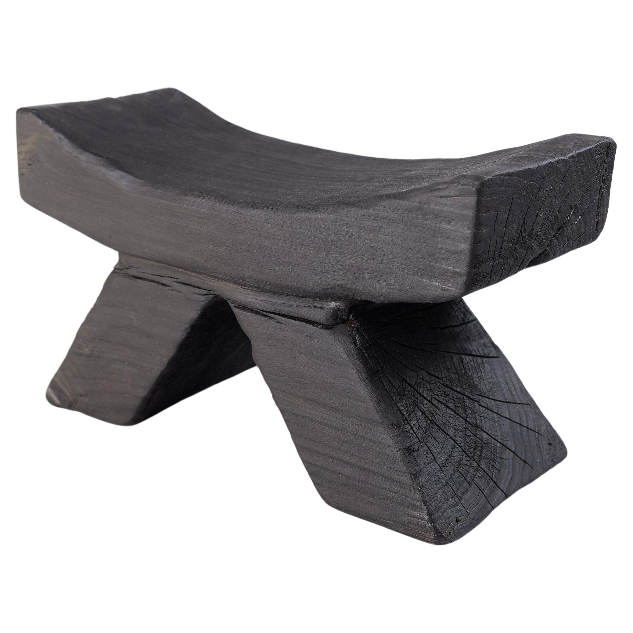 Solid Burnt Wood, Stool, Japanese Style, Original Contemporary Design