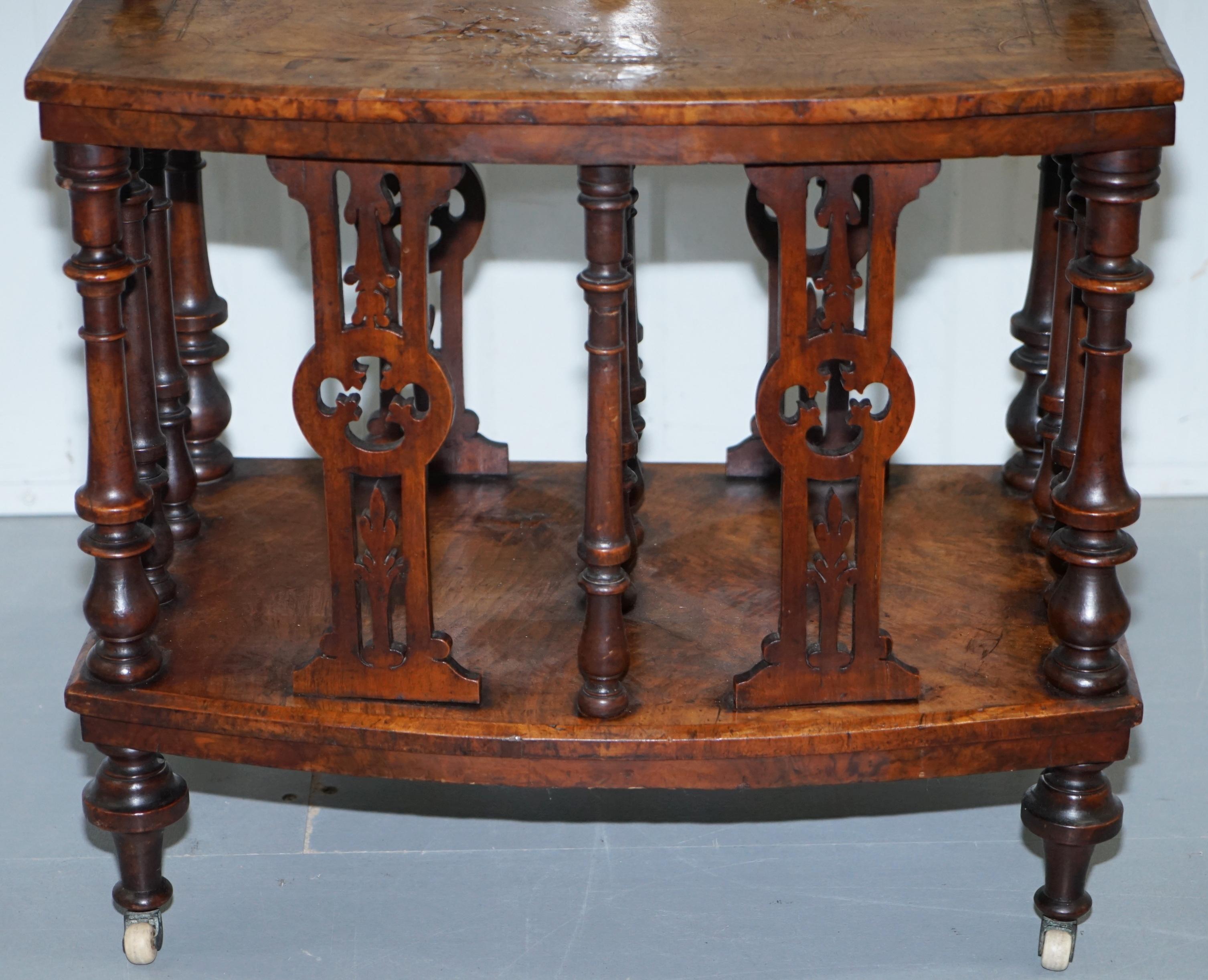 Solid Burr Walnut Bronze Canterbury Music Stand Ornately Carved Wood, circa 1850 2