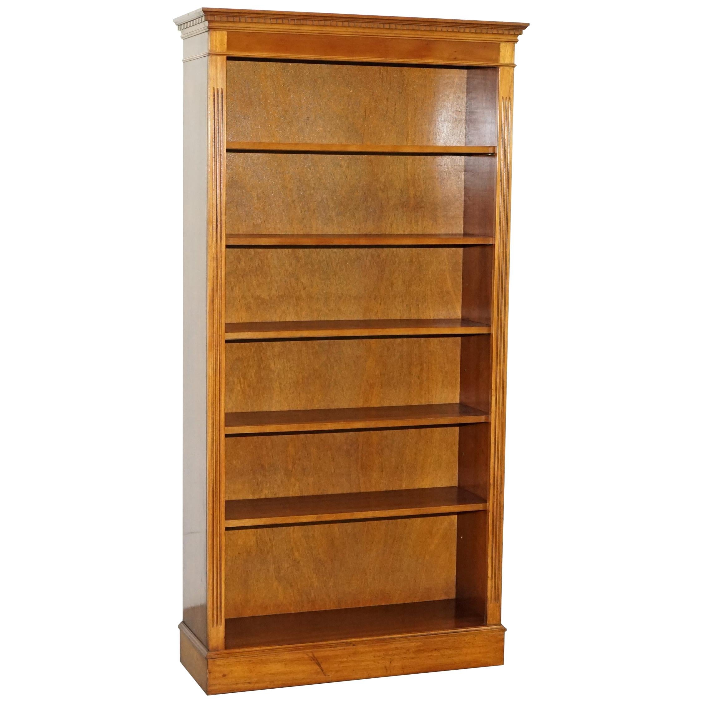 Solid Burr Yew Wood Library Legal Bookcase with Height Adjustable Shelves