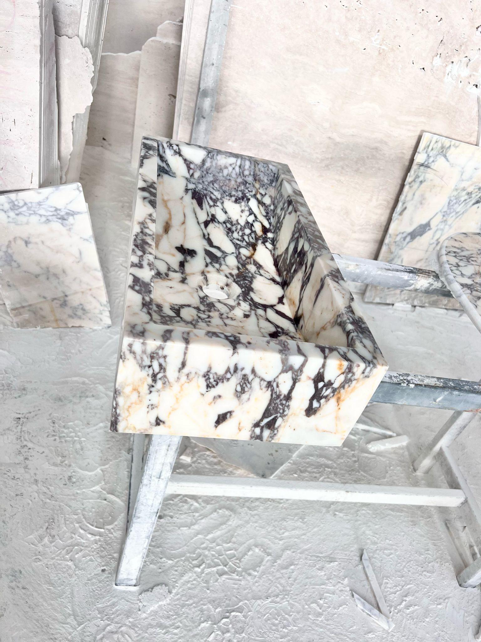 Solid Calacatta Viola Marble Sibk - Handmade Wall Mounted Viola Sink For Sale 1