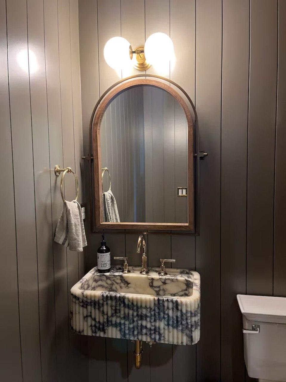 Contemporary Solid Calacatta Viola Marble Sibk - Handmade Wall Mounted Viola Sink For Sale